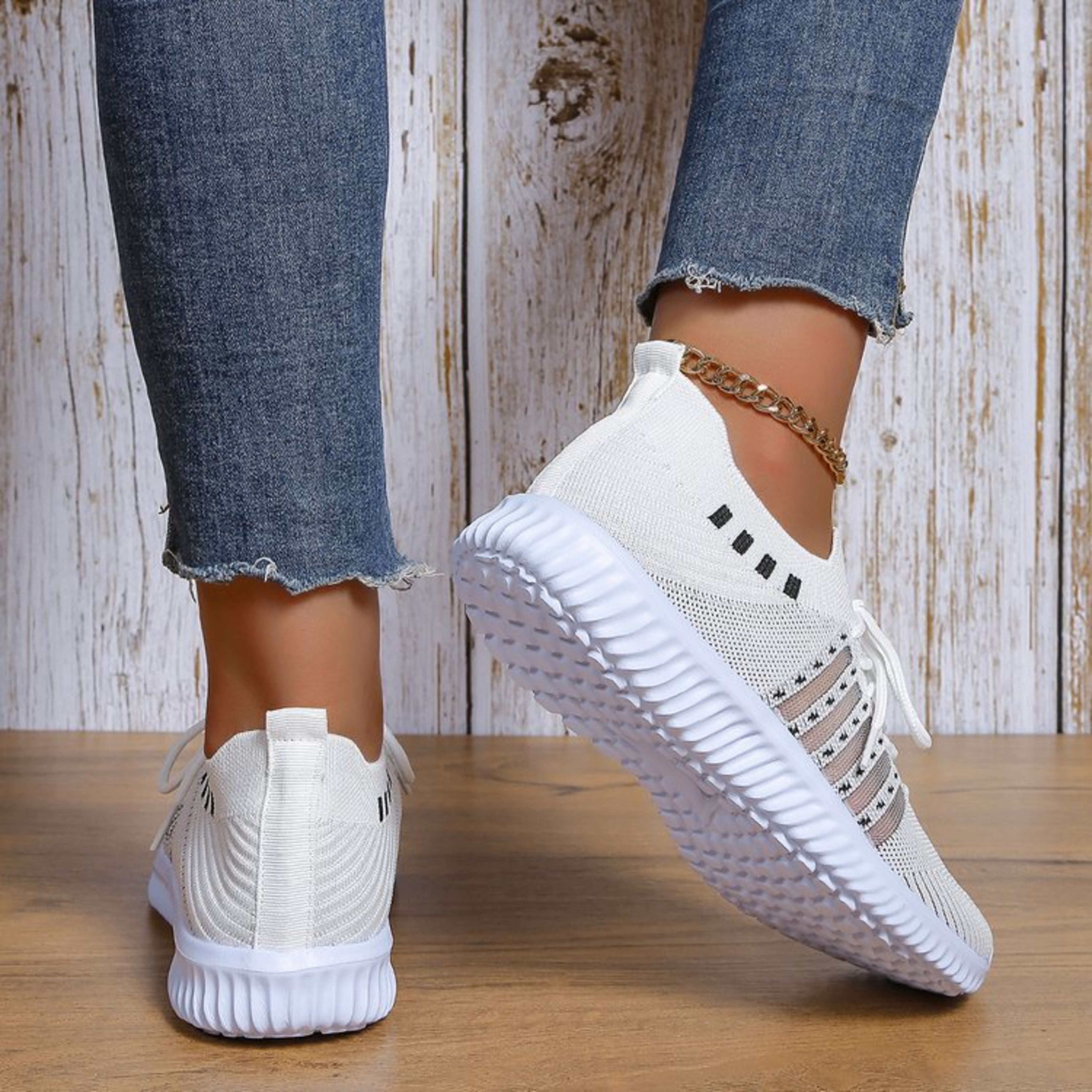 Women's Fashion Casual Flyknit Wedge Lace-up Mesh Shoes 7