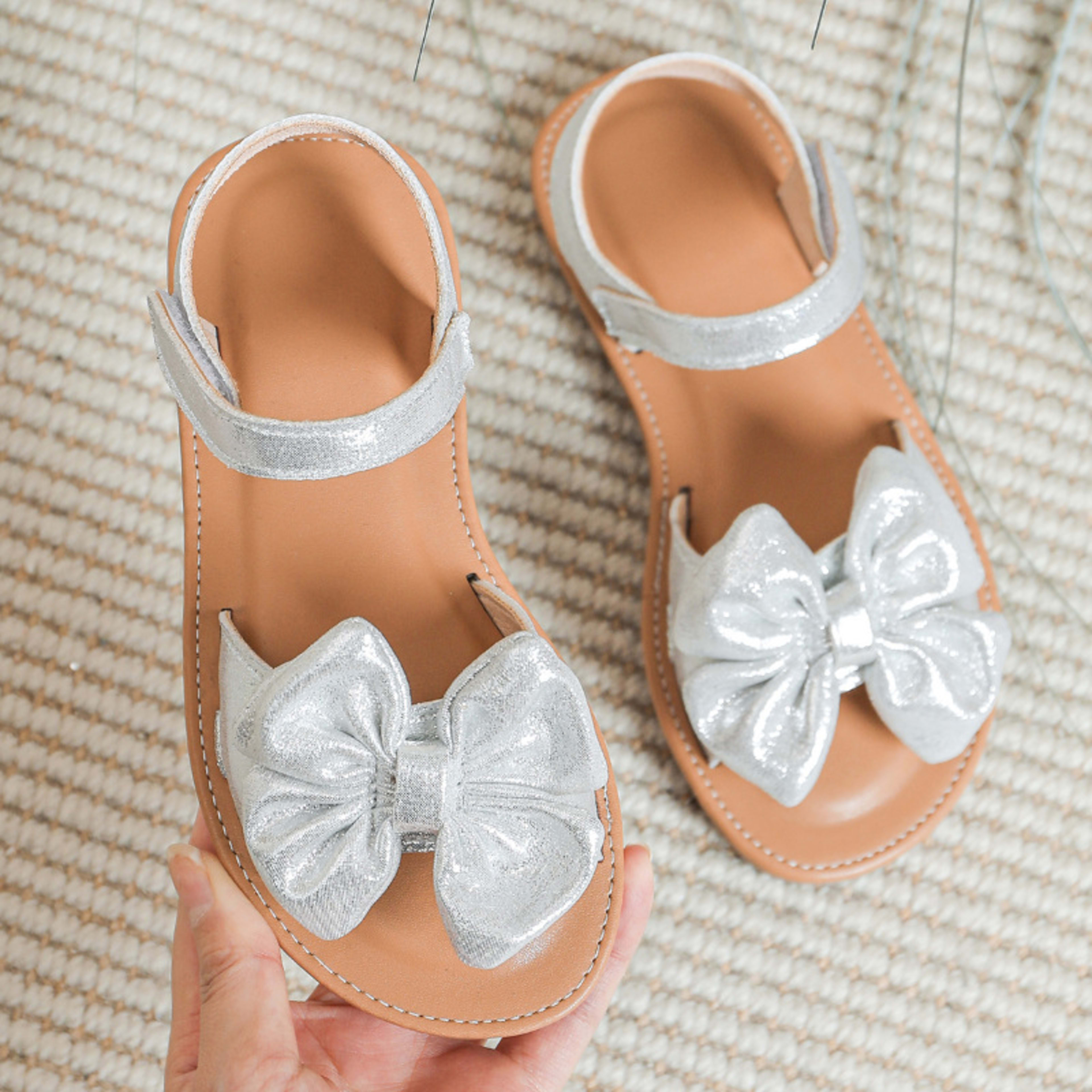 Summer New Arrival Silver Bow Knot Cute Baby Shoes 3