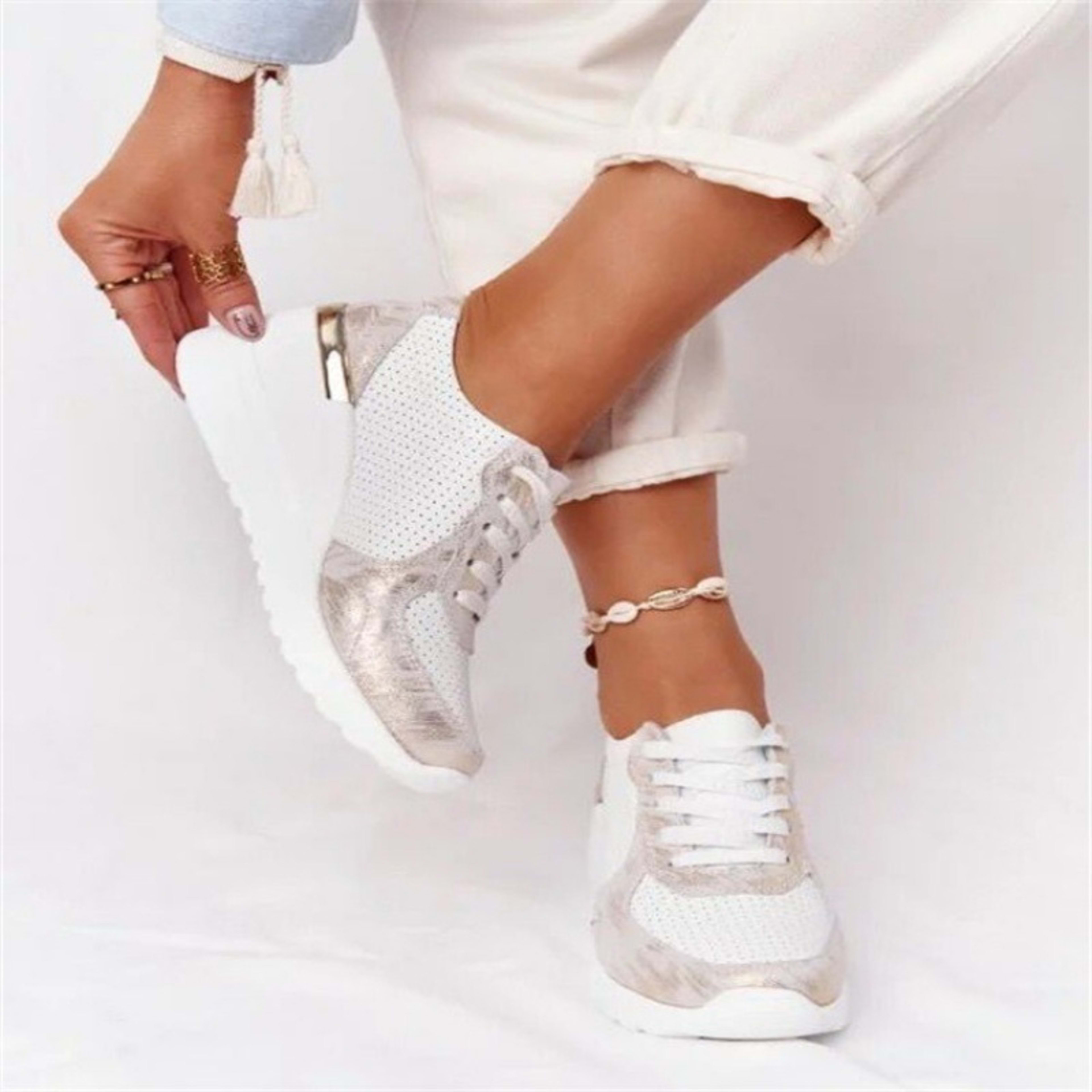 Plus Size Casual Platform Dad Shoes Lace-up Wedge Sports Women 10
