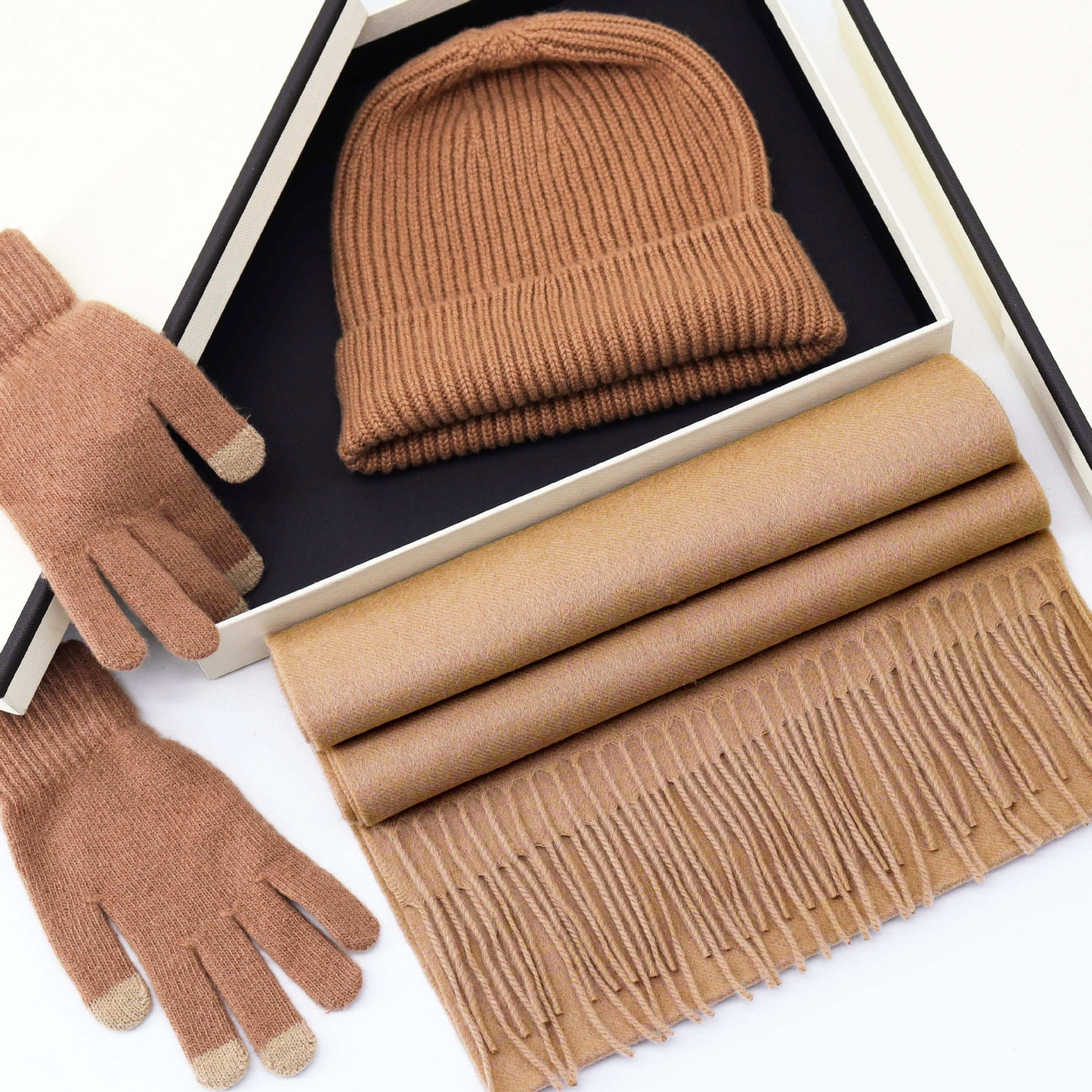 AutumnWinter Hat Gloves And Shawl Three-in-One 5