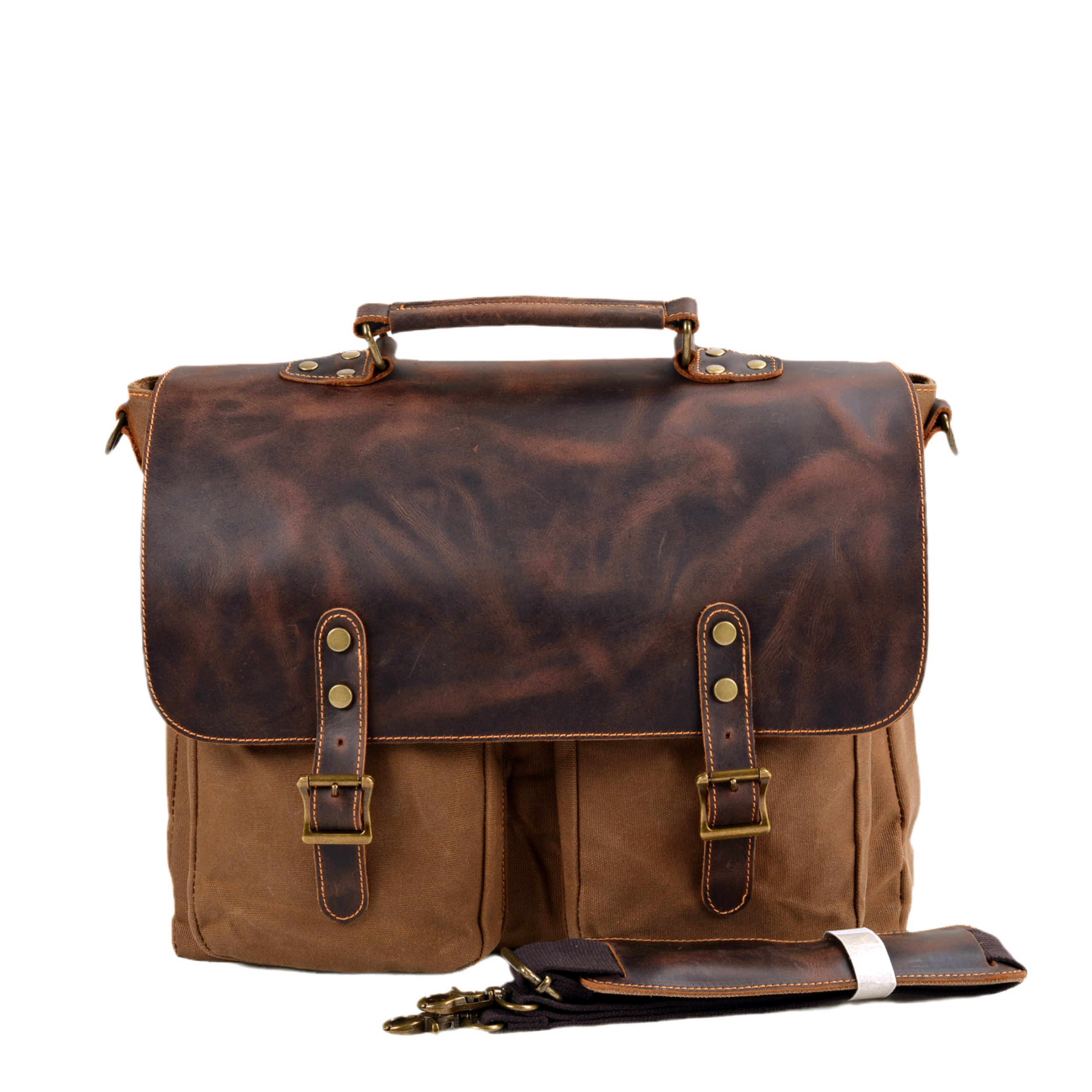 Waterproof Canvas Stitching Leather Briefcase Handbag 7