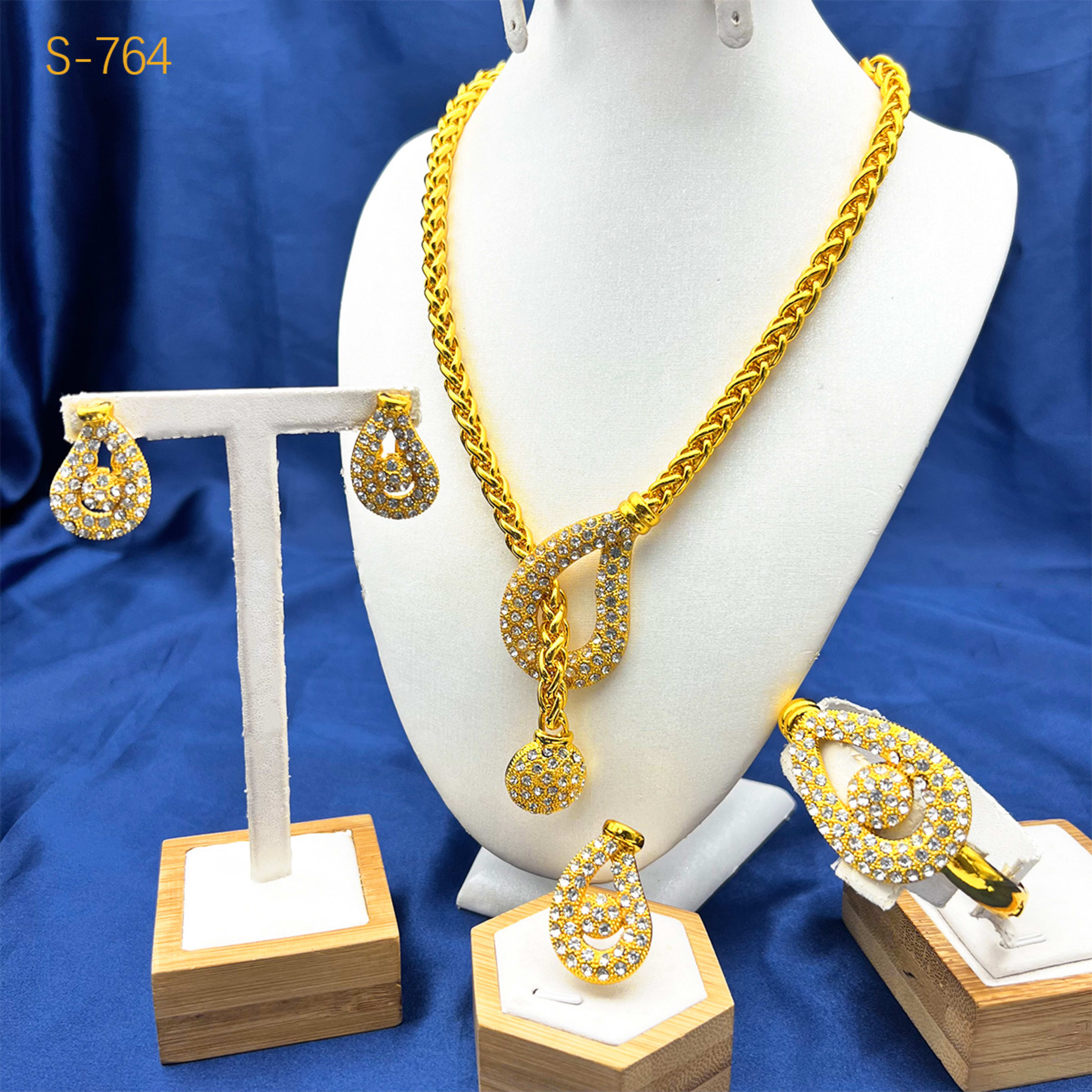 Best-selling Dubai Bride 24k Gold-plated Necklace Bracelet Earring Ring Four-piece Set 2
