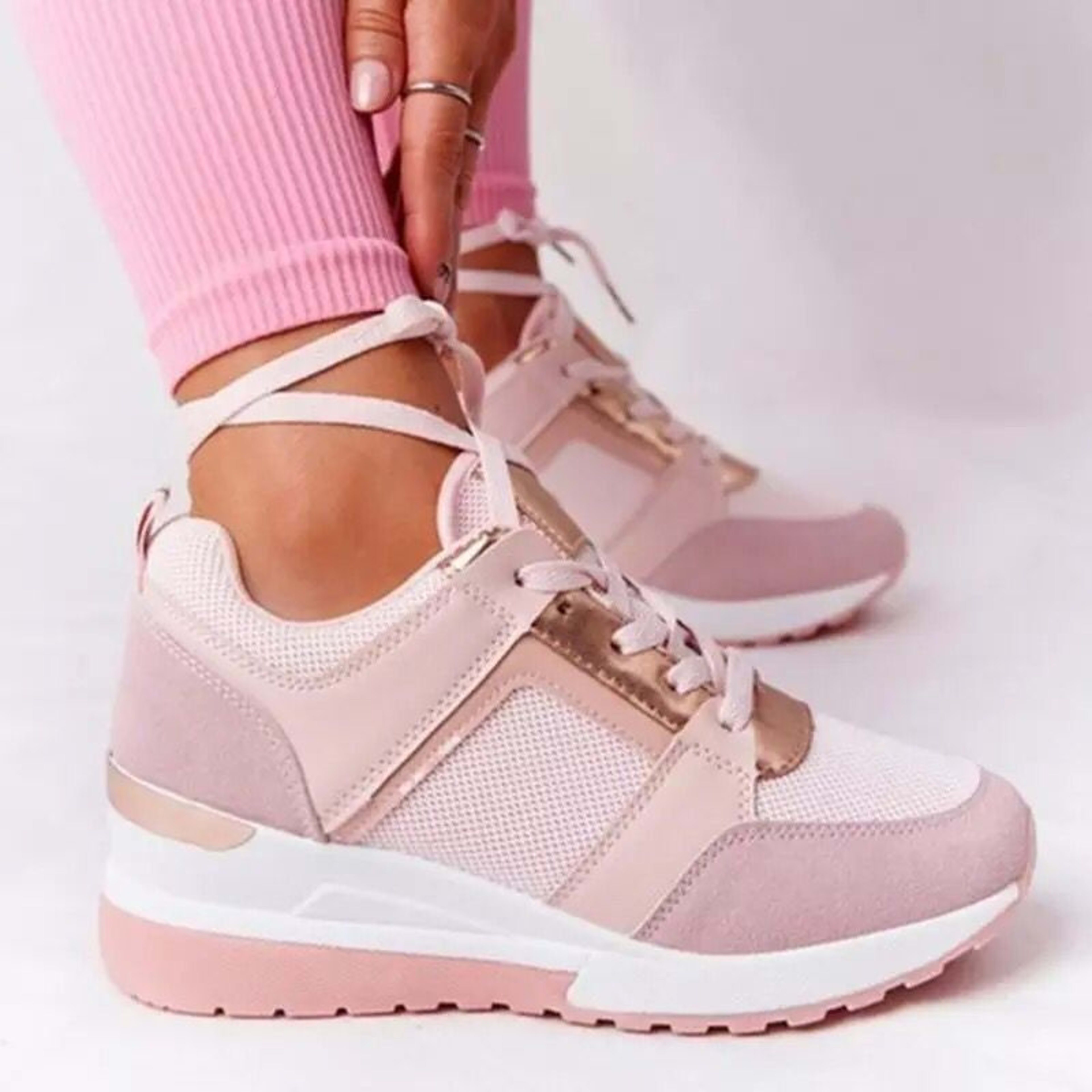 Plus Size Casual Platform Dad Shoes Lace-up Wedge Sports Women 1