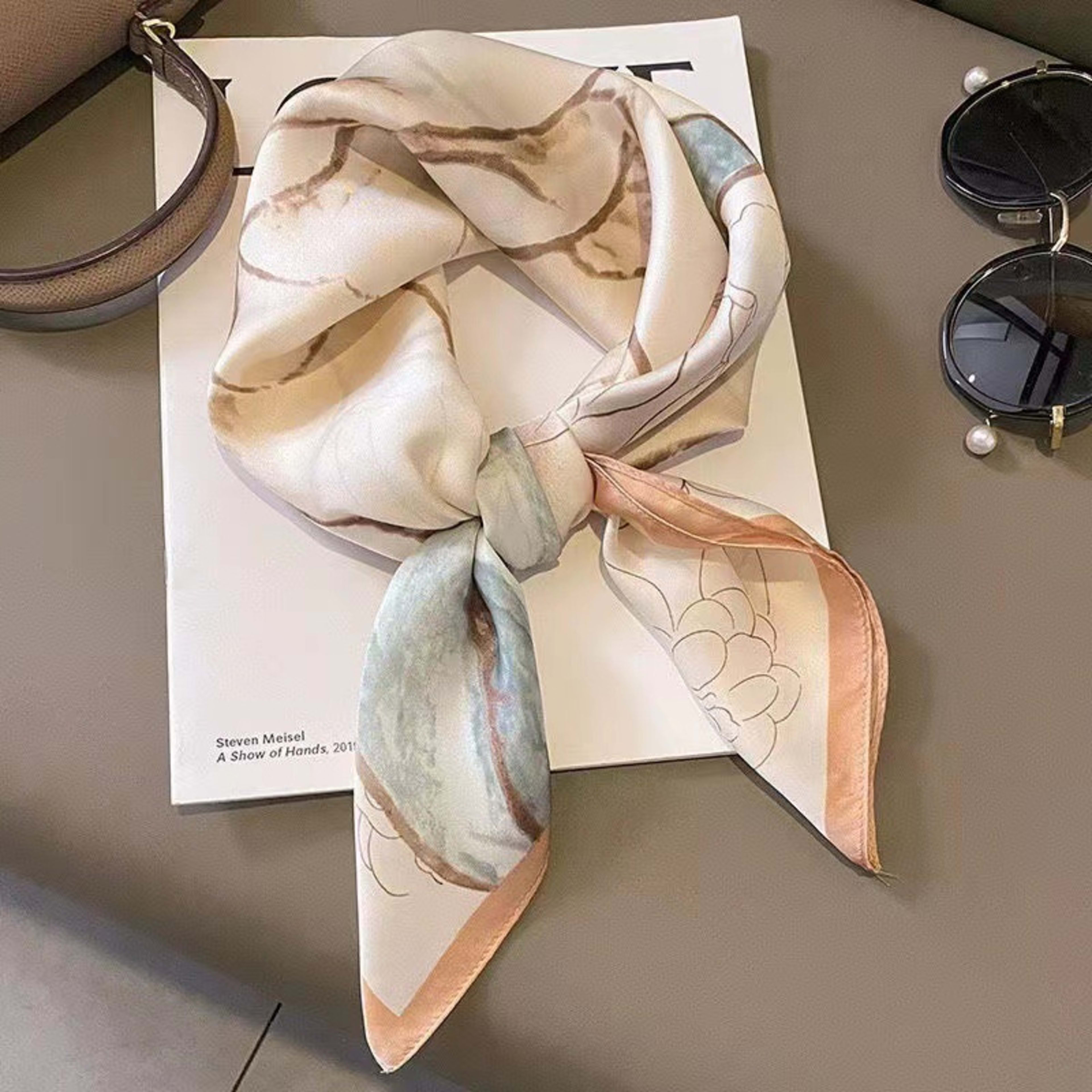 Small Scarf Vintage Printed Silk Scarf For Women 91