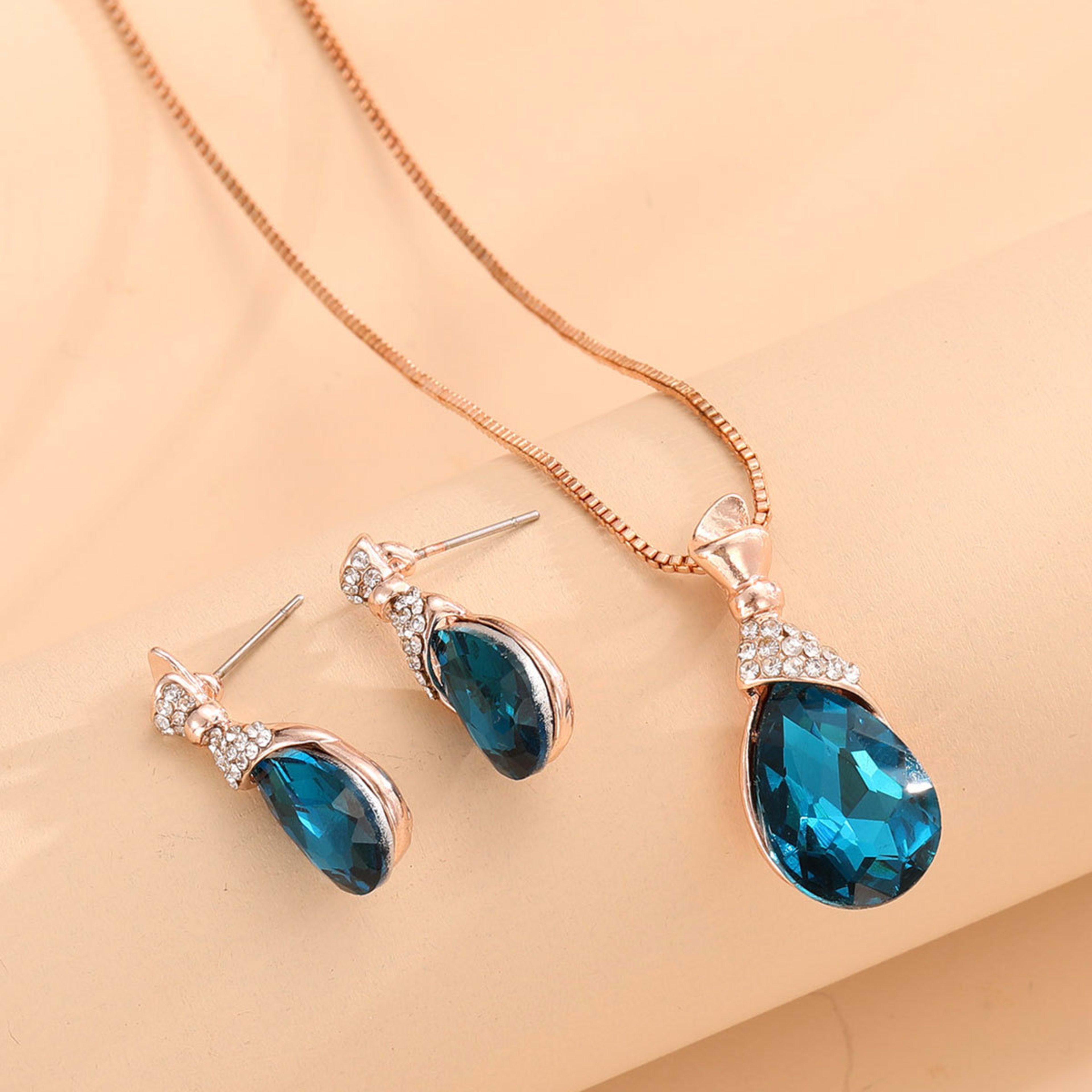 Bridal Jewelry Peacock Gem Necklace Earrings 2