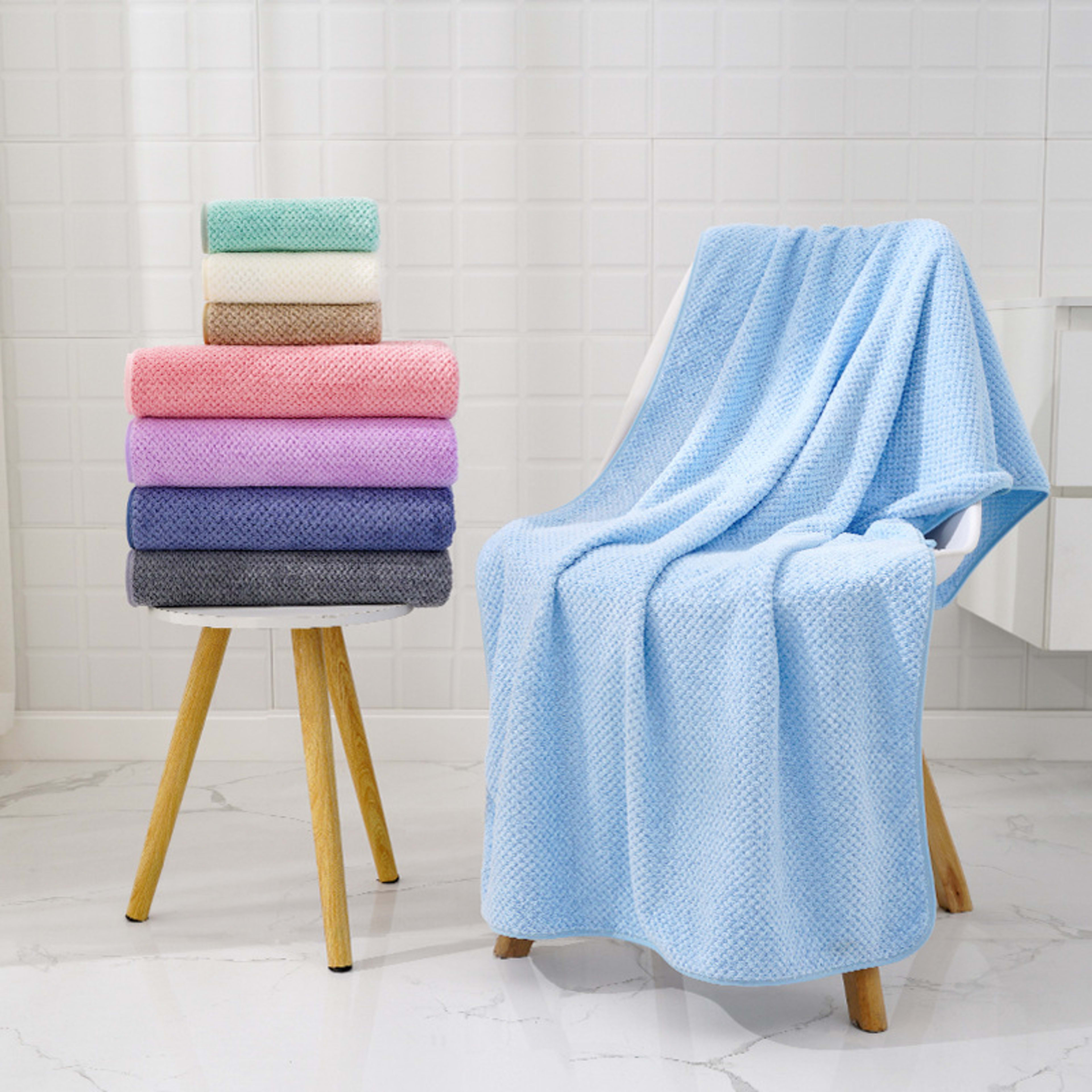 Coral Fleece Pineapple-check Soft Bath Towel 9