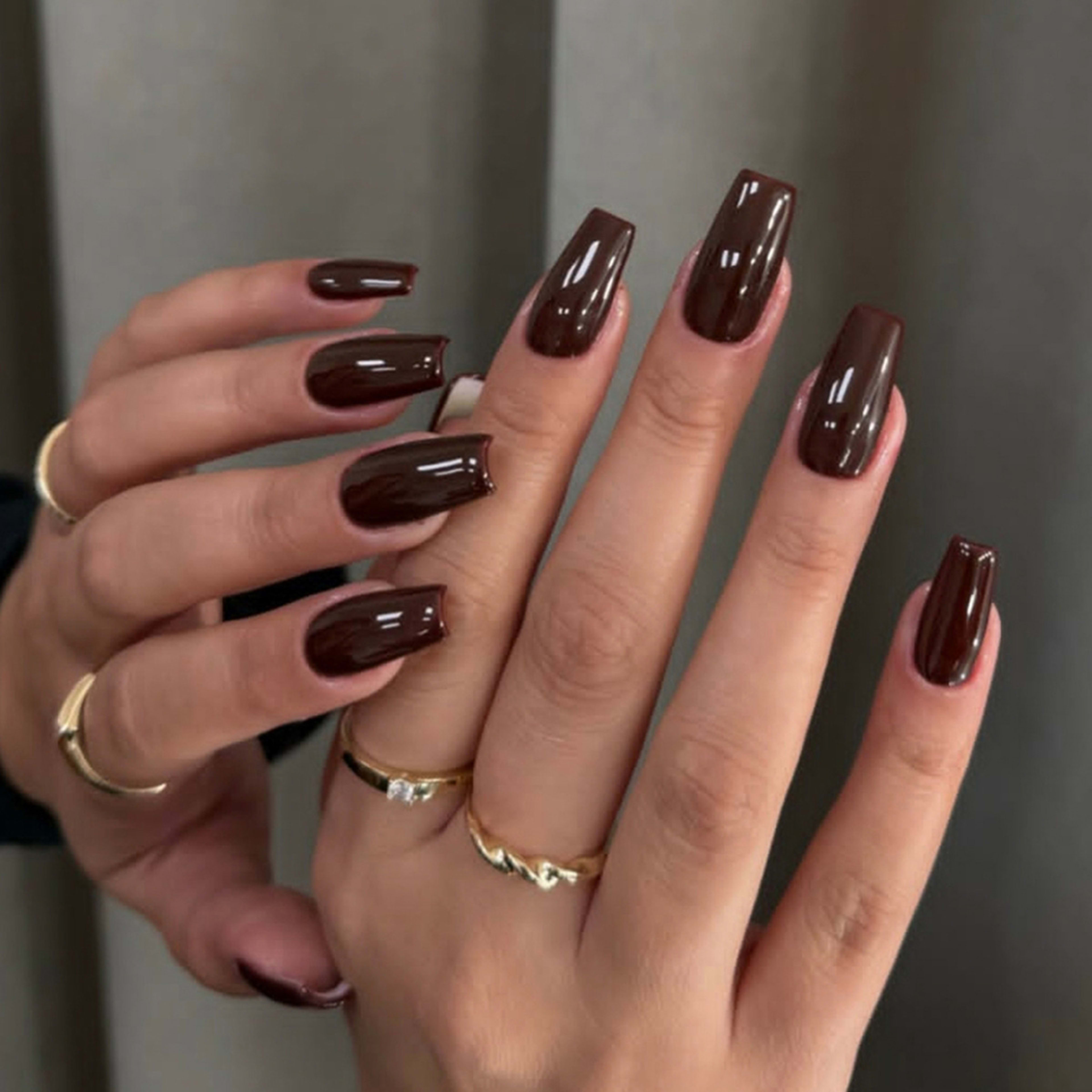 Dark Brown Handmade Wearable Nails Short Style Nail Tips 5