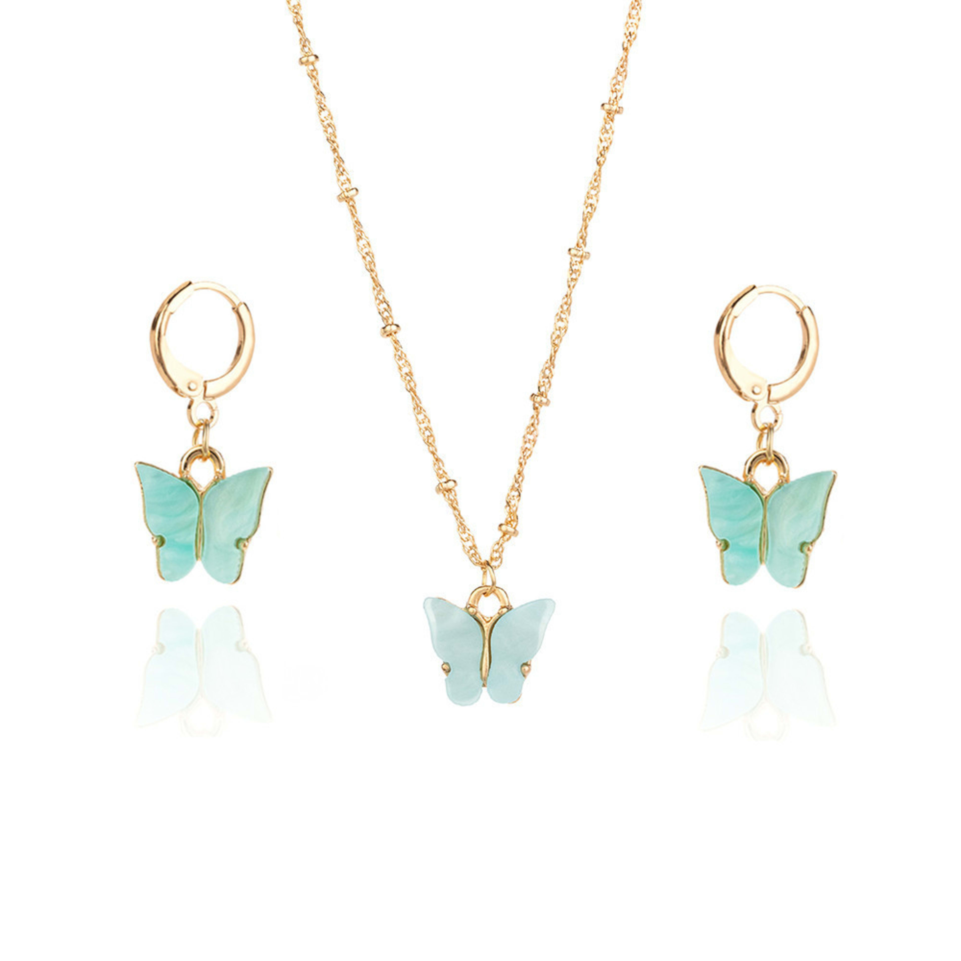 Color Acrylic Butterfly Earrings And Necklace Set 4
