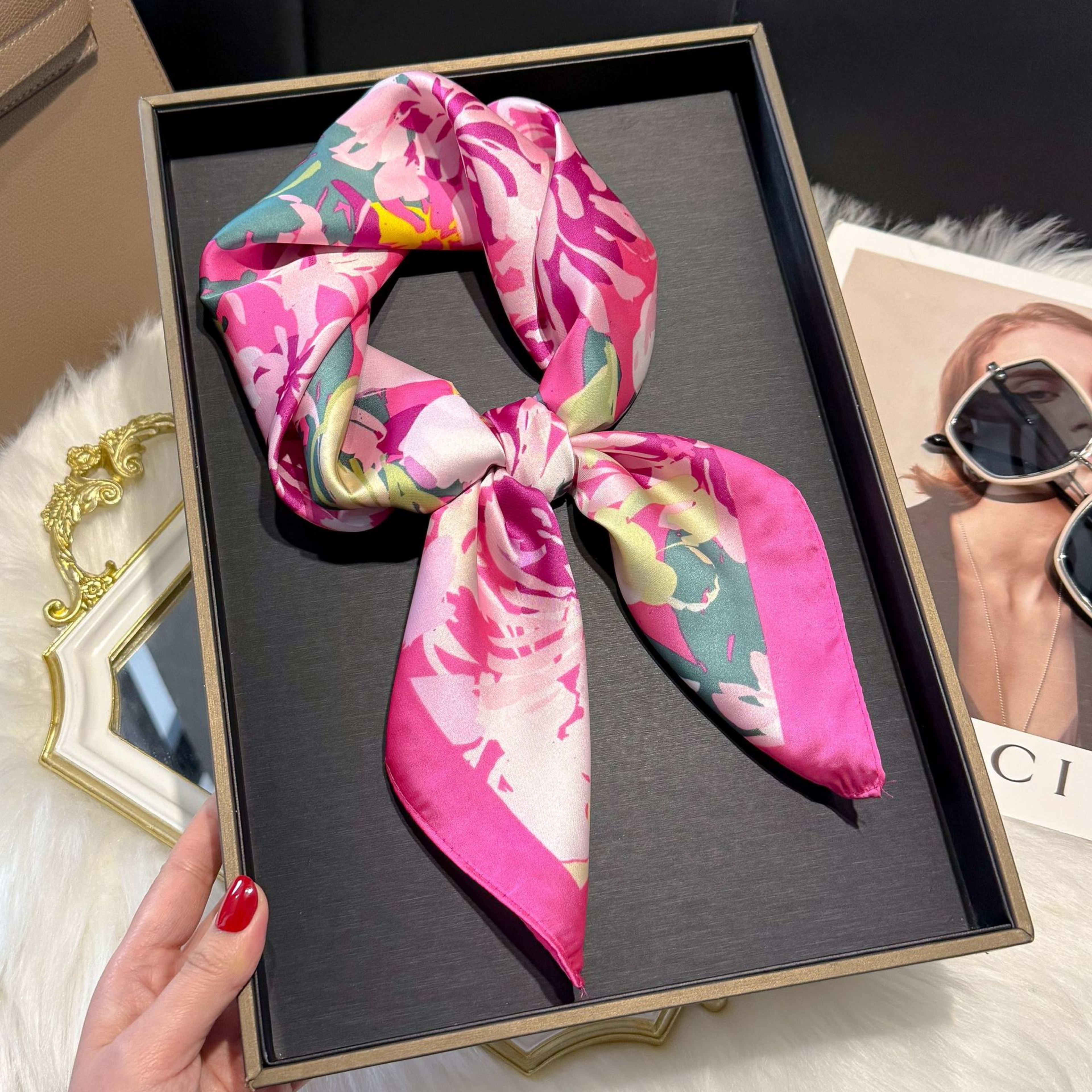 European And American-style ScarfSquare Kerchief Imitation Silk Vintage Cashew Pattern 35