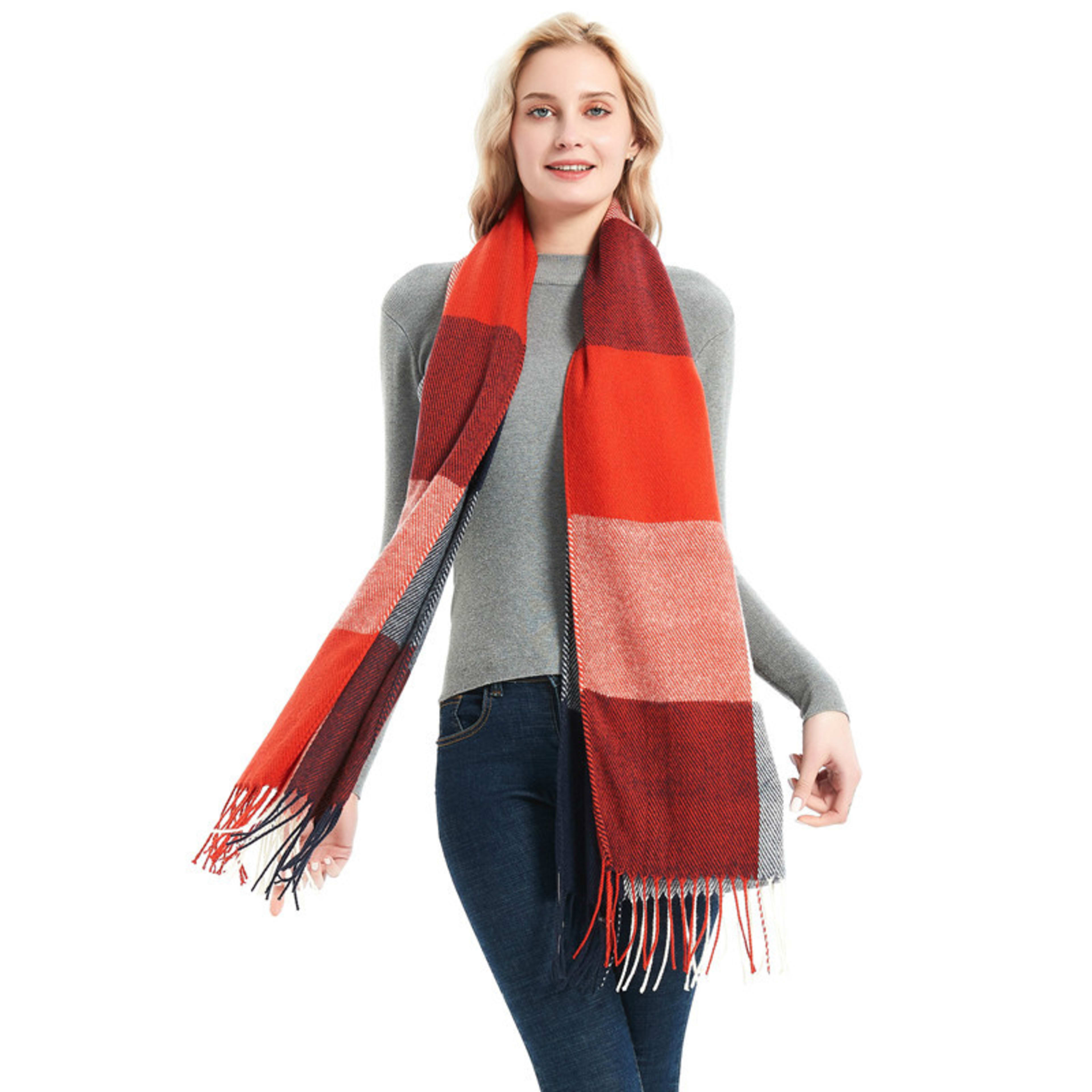 British-style Mens And Womens Couple Tassel Scarf With Large Plaid Pattern 29