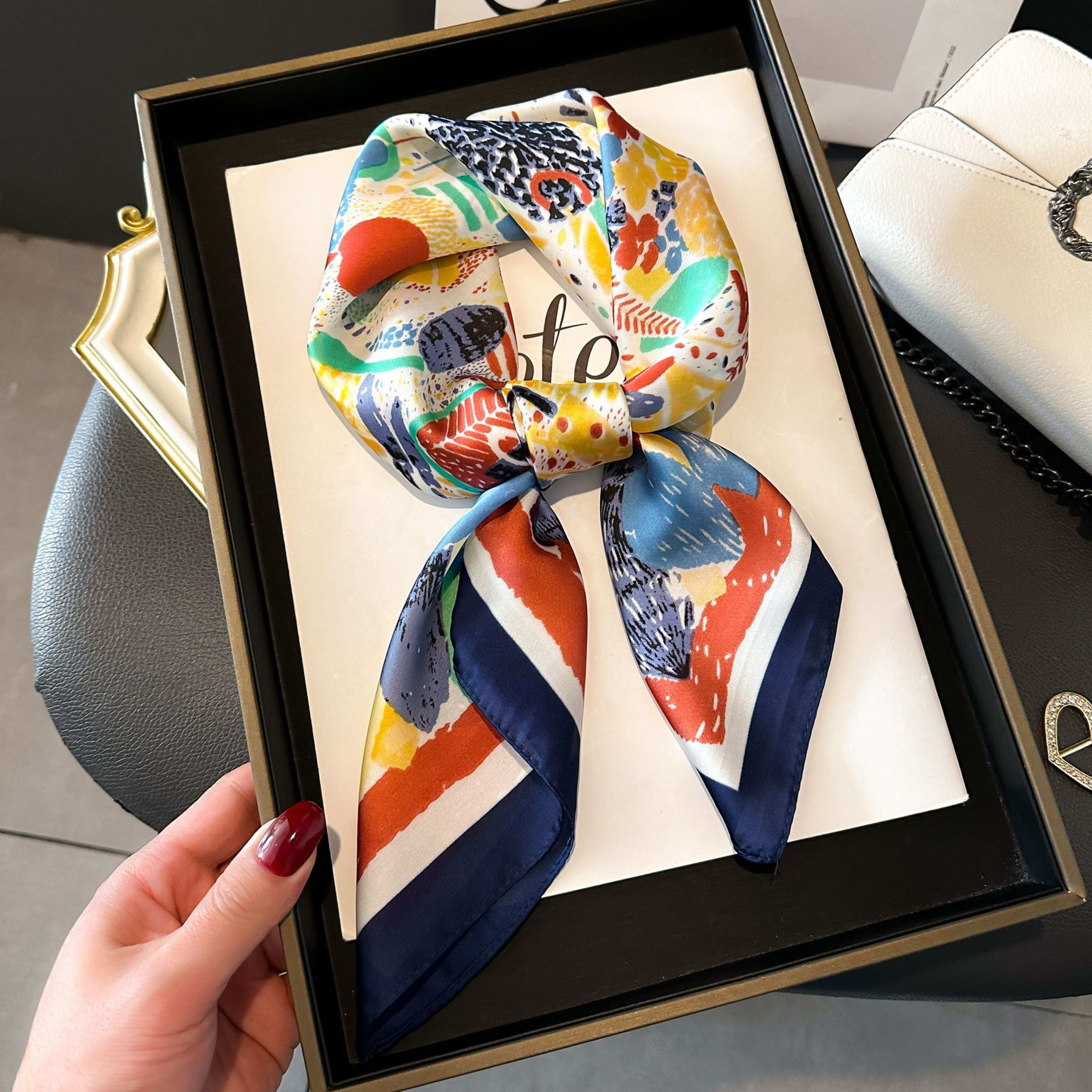 Small Scarf Vintage Printed Silk Scarf For Women 51