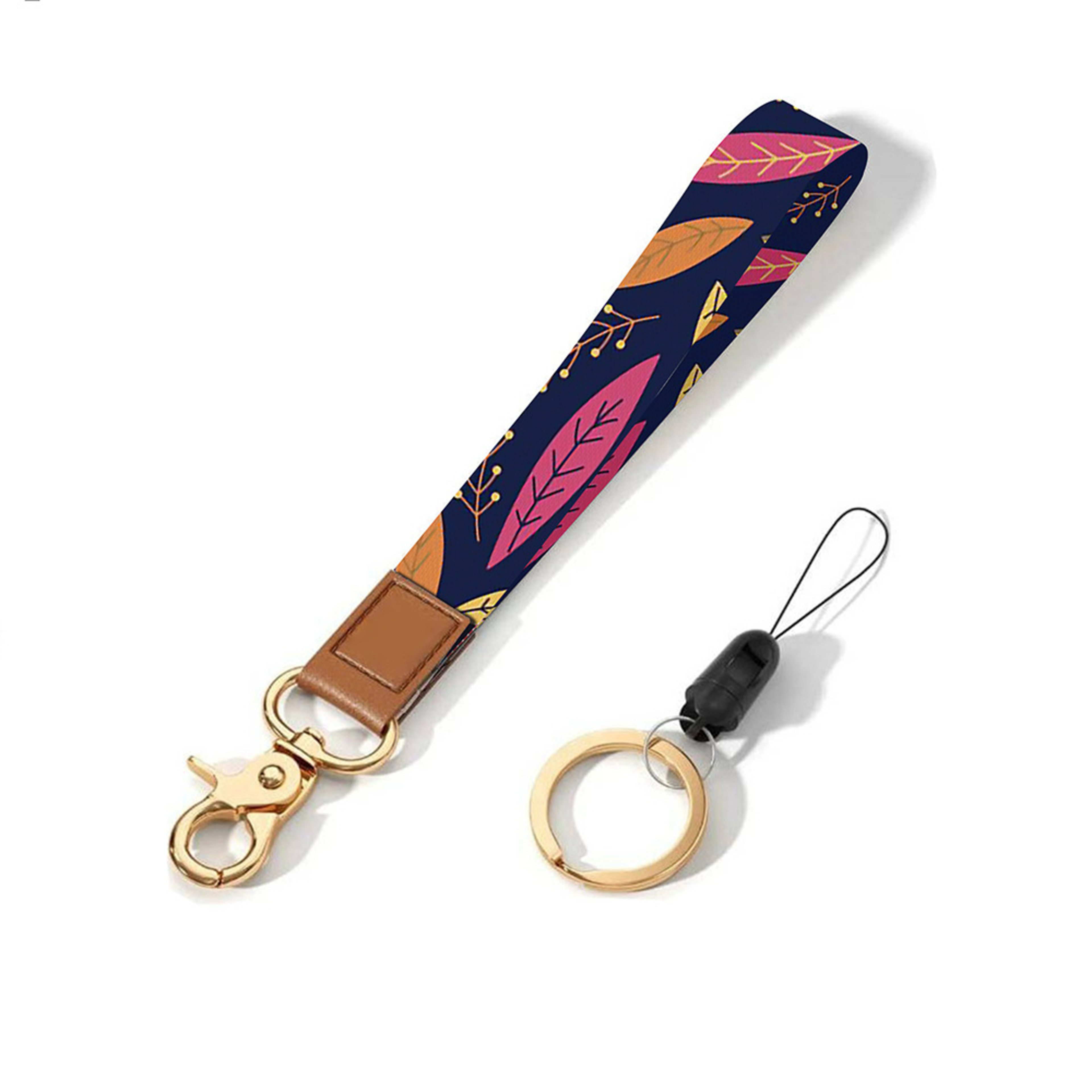 Leather-Polyester Wrist-Neck Dual-Use Keychain Lanyard 15