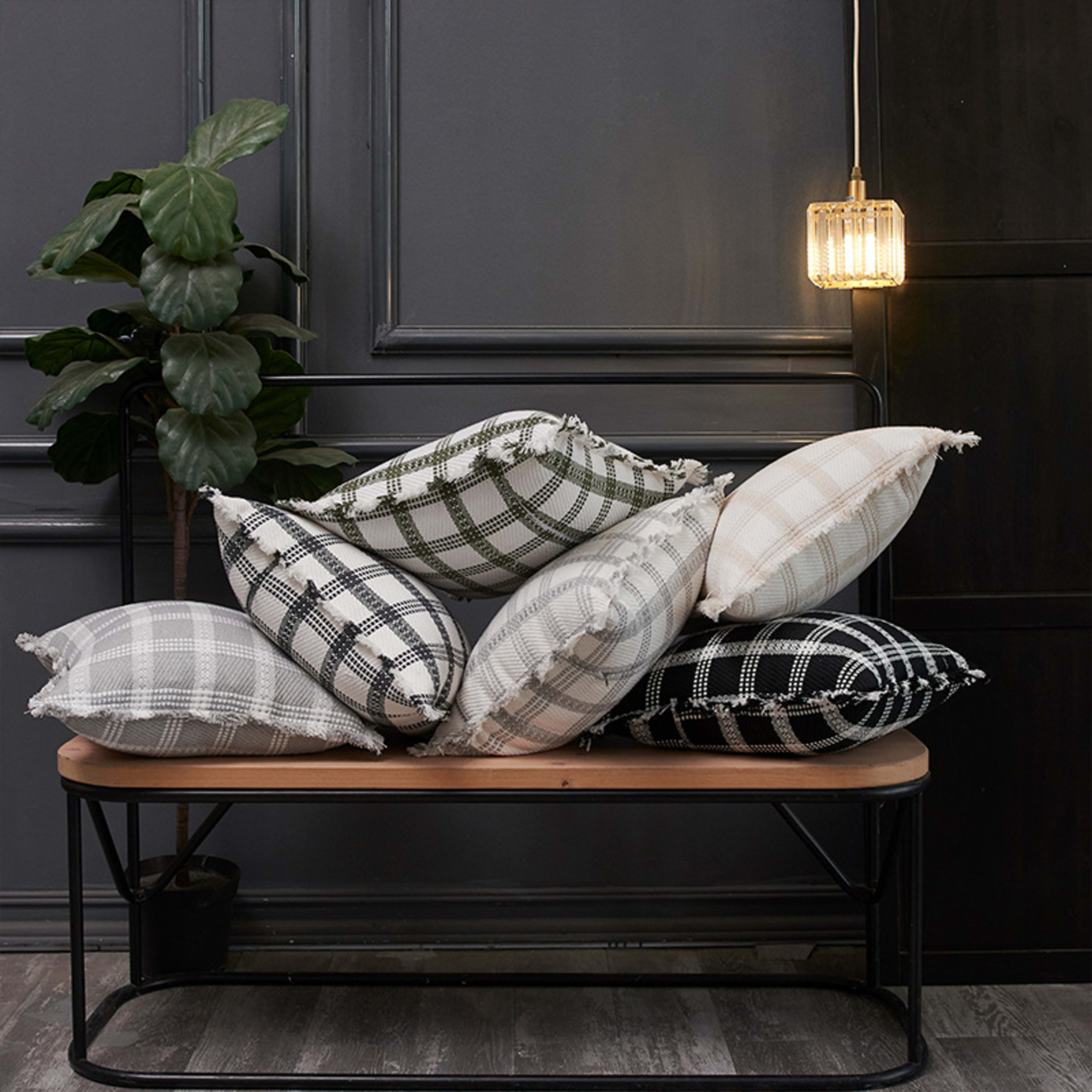 New Chanel-style Polyester-cotton Plaid Throw Pillow Cover With Tassel Trim 10
