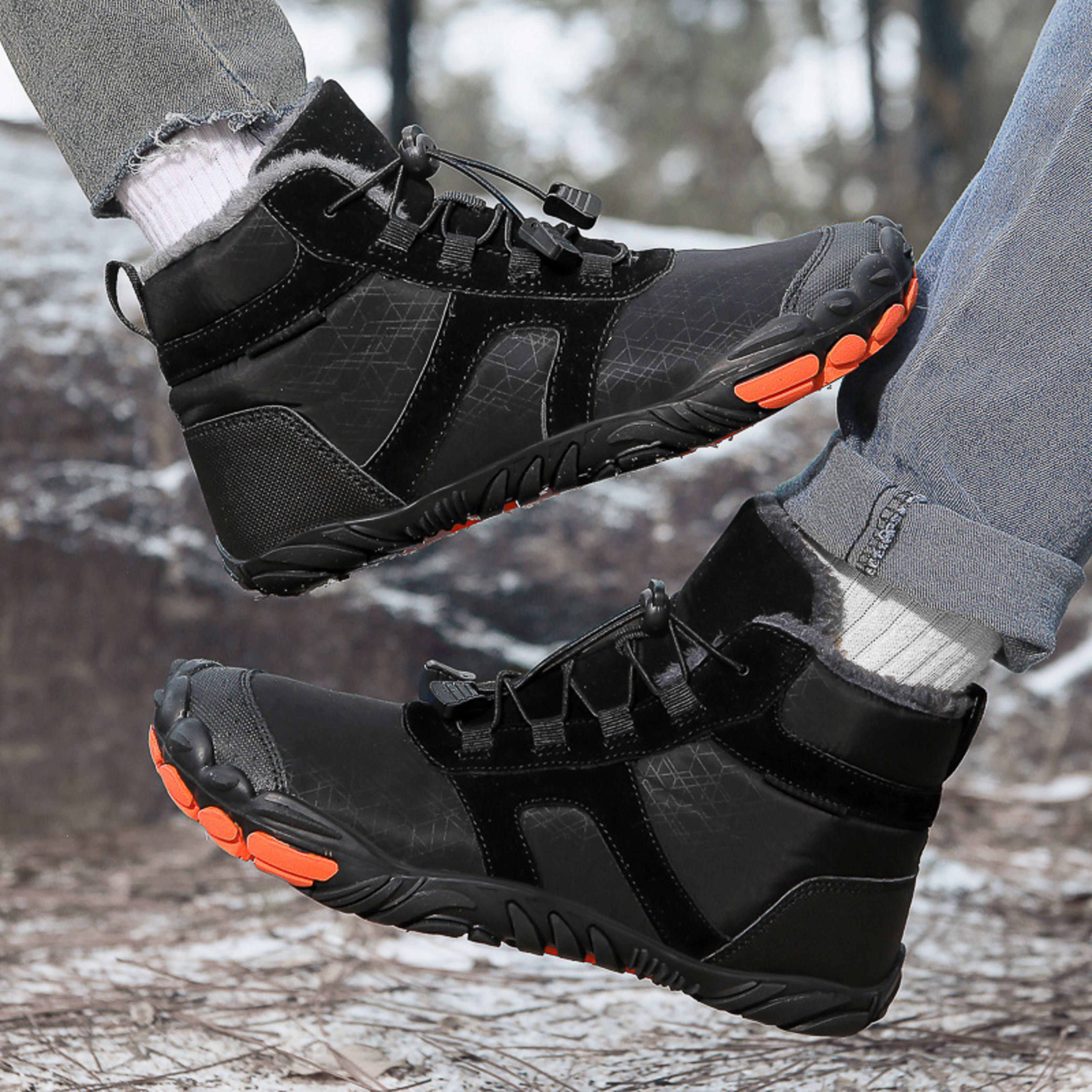 Fleece-lined Water-repellent Five-finger Snow Boots Thermal Non-slip Cotton-padded Shoes 2