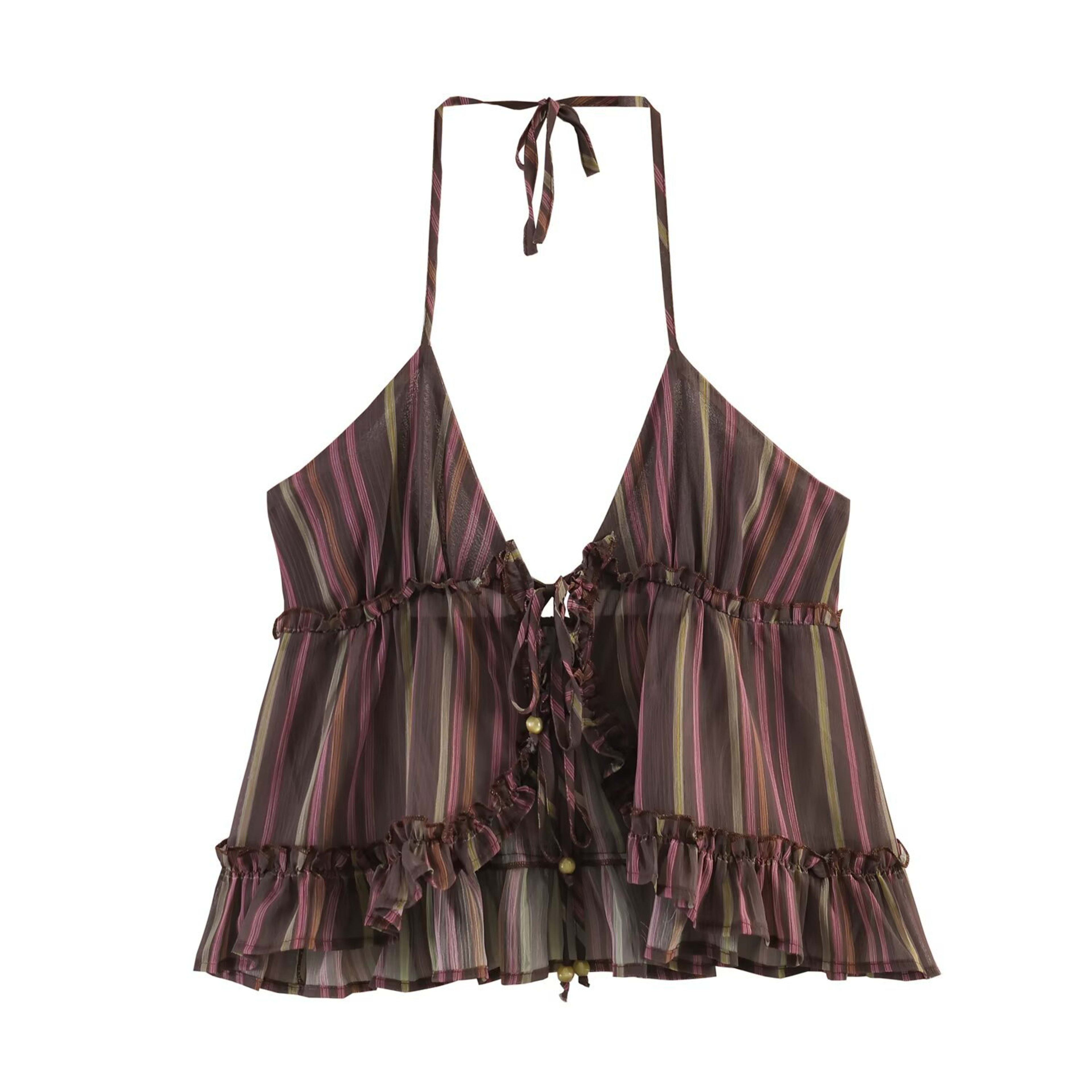 Retro Metallic Stripe Camisole - Sleeveless Lightweight Cotton Blend Tank Top for Women 4