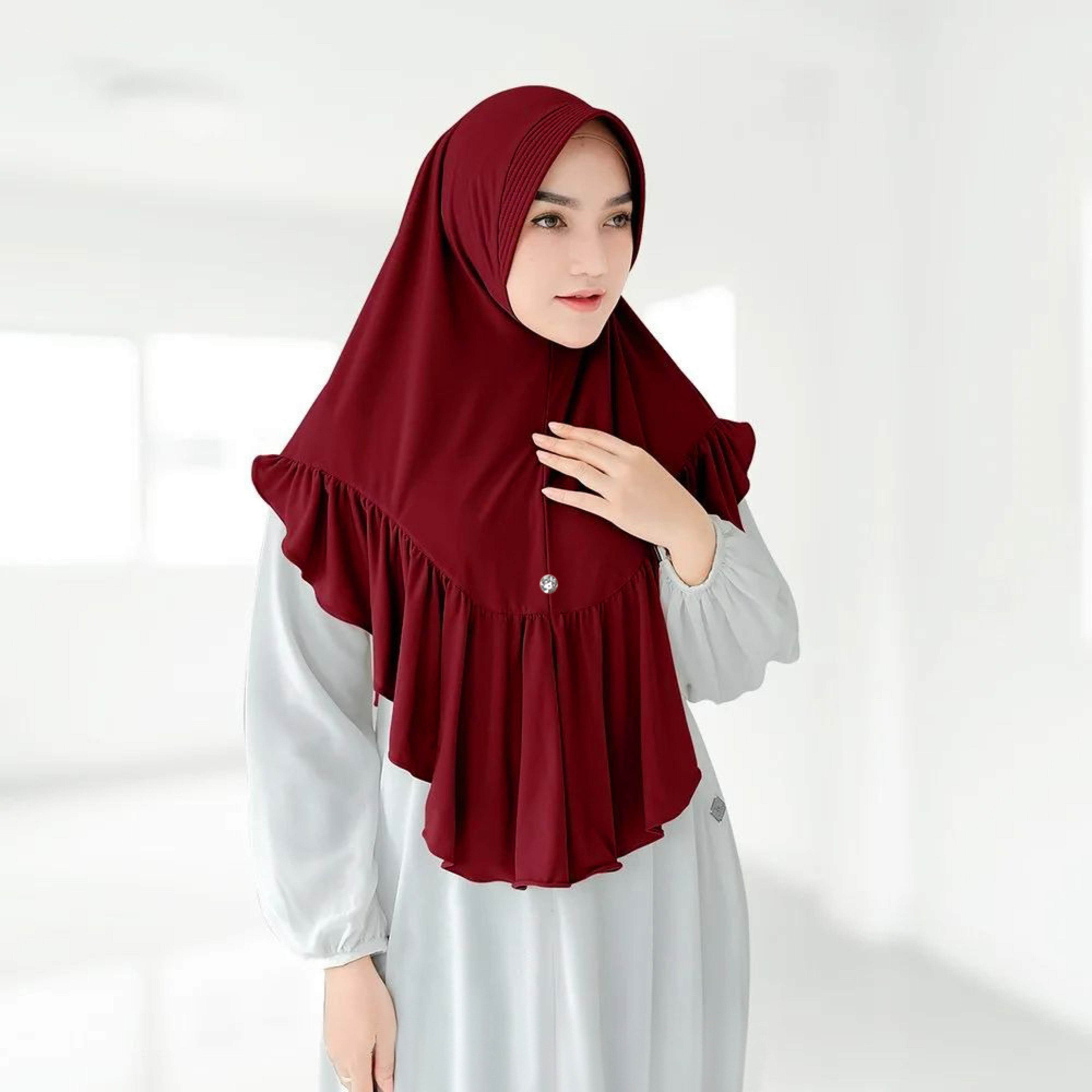 Solid-color Womens Ruffled-hem Pullover Comfort Breathable Headscarf 11