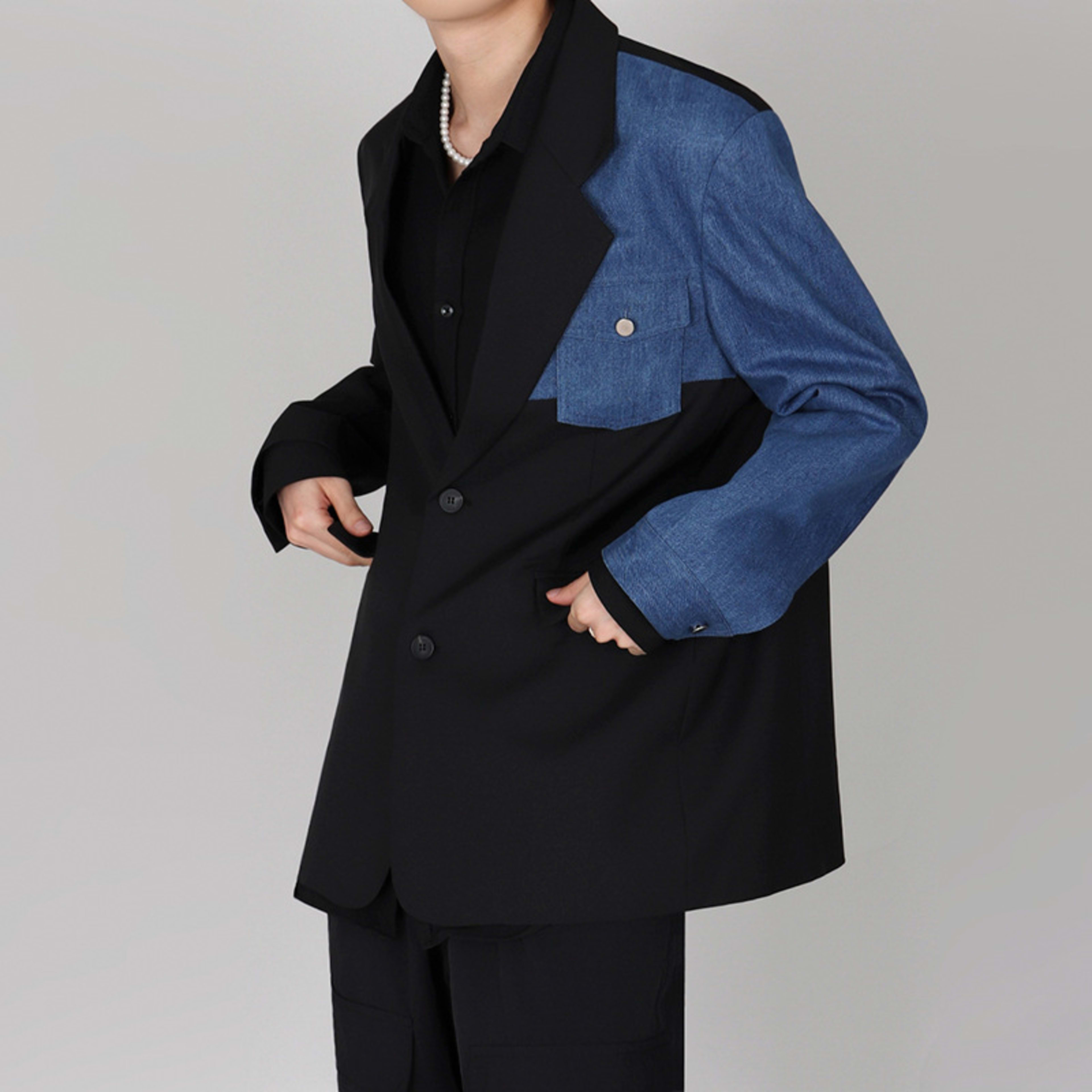 Comfortable And Versatile Denim-Panel Blazer 5