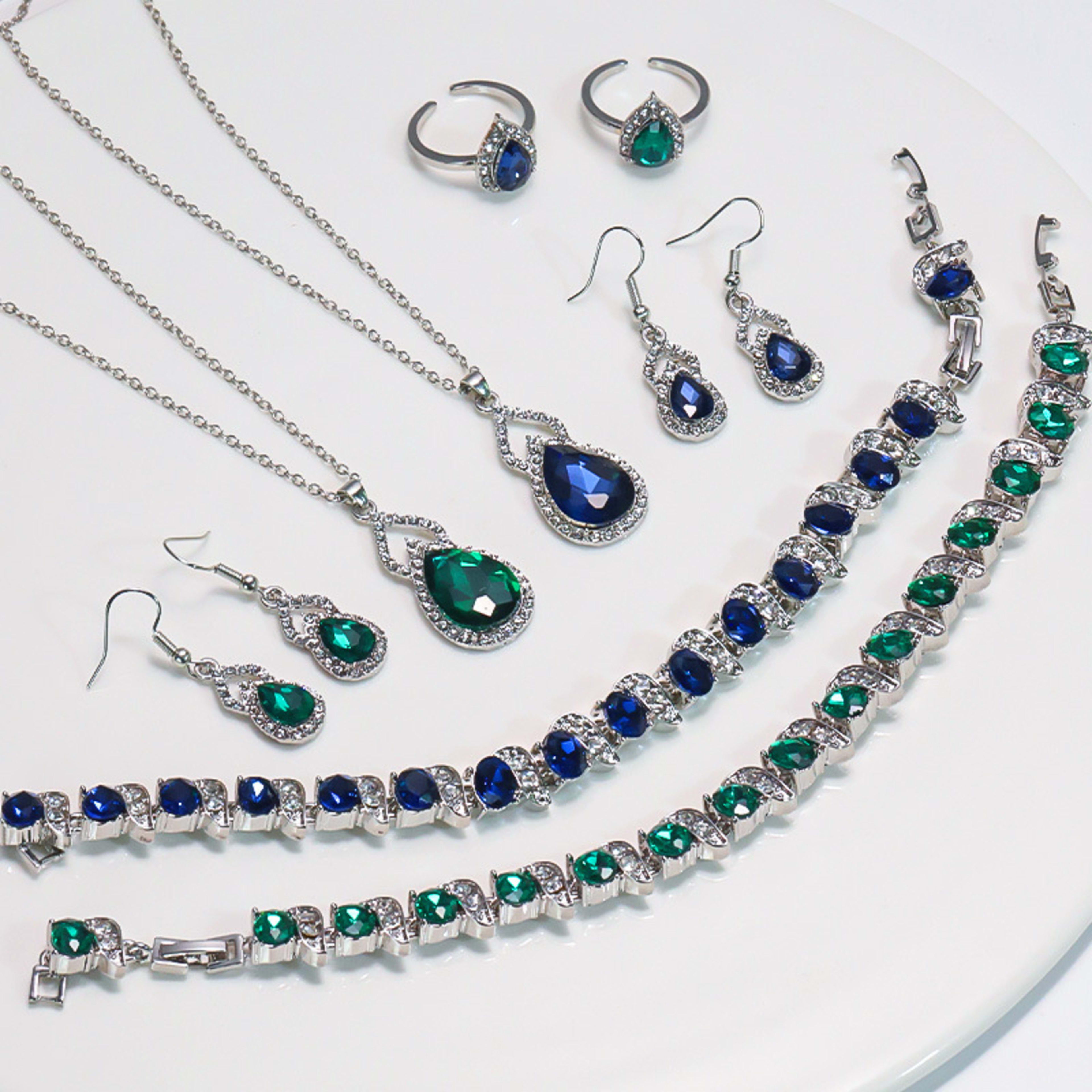 Light Luxury Zircon Necklace Earrings Open Ring Jewelry Suit 7