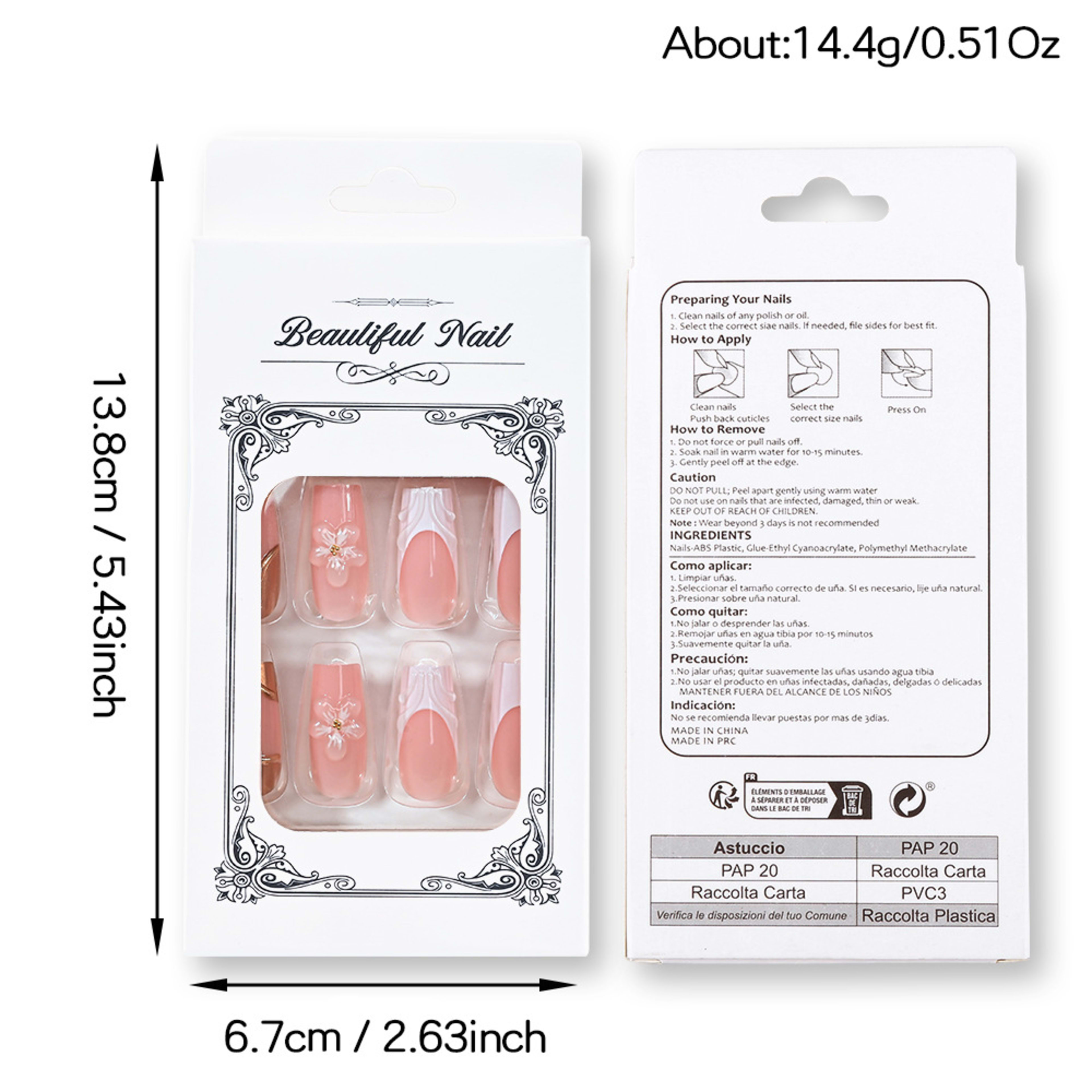 24-piece 3D Floral Gold-trimmed Plaid Artificial Nail Tips For Wearable Nails 4