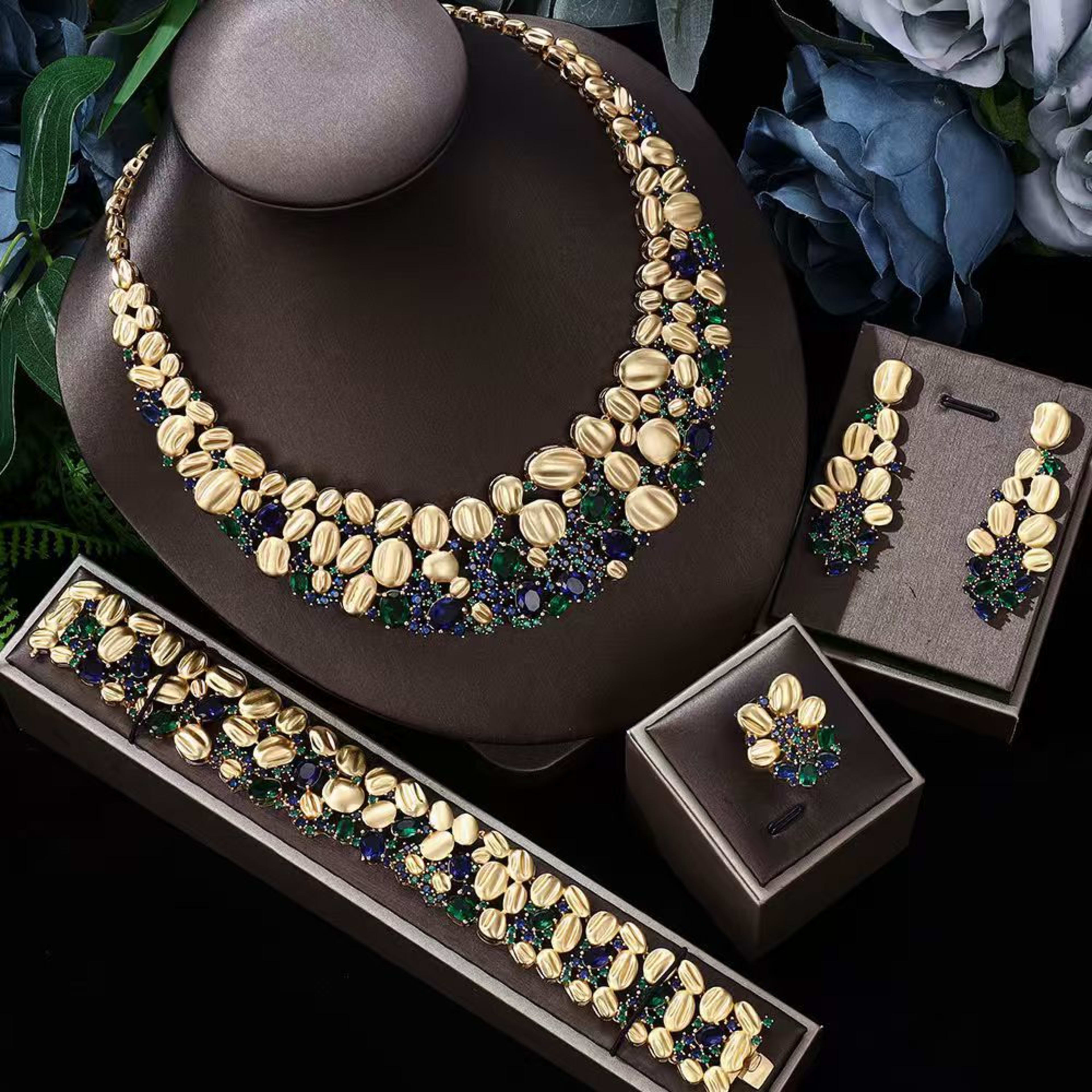 Exaggerated Necklace And Earring Wedding Set, Luxurious And Fashionable 8