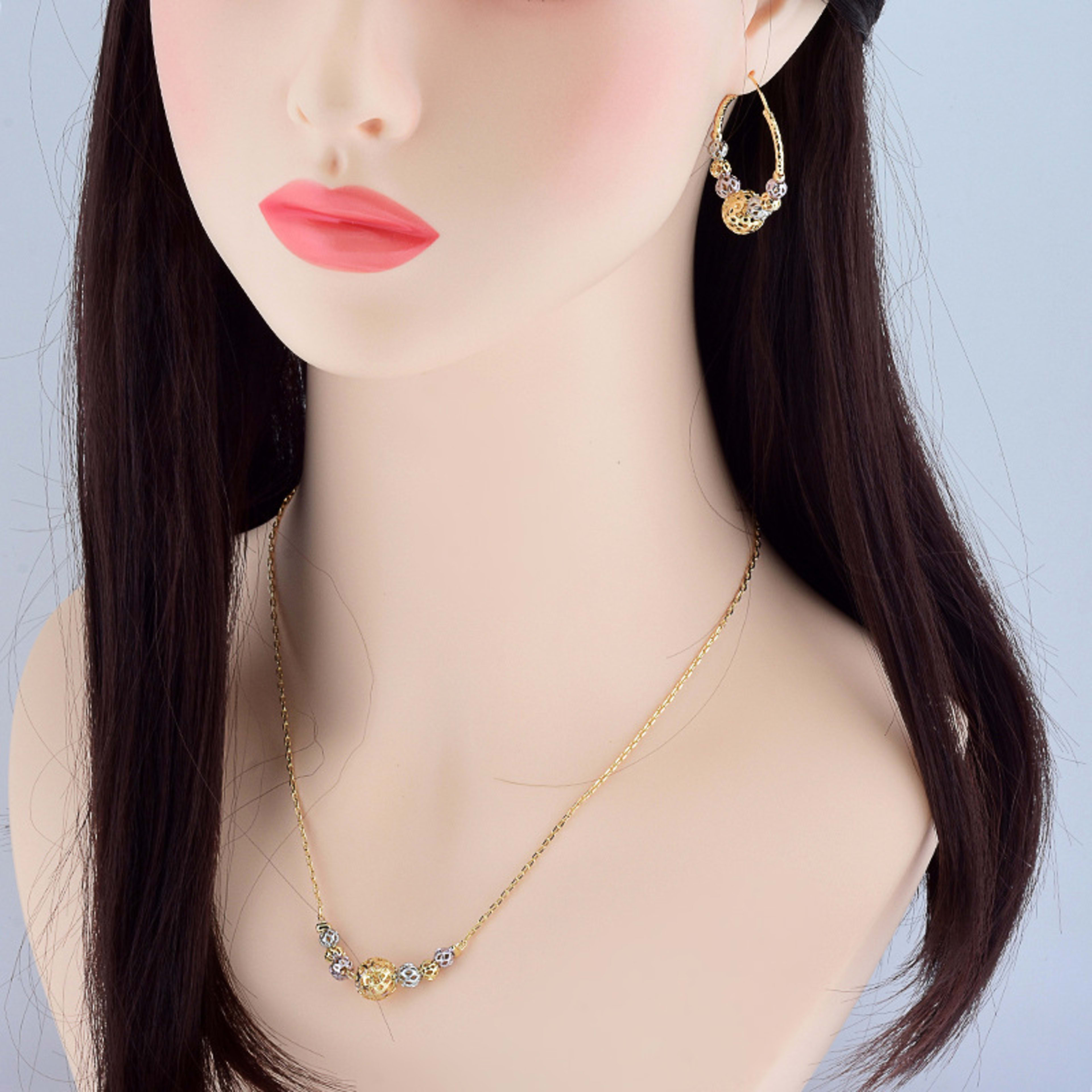 Multicolor Cutout Round Beads Necklace And Earrings Suite Necklace Jewelry 1