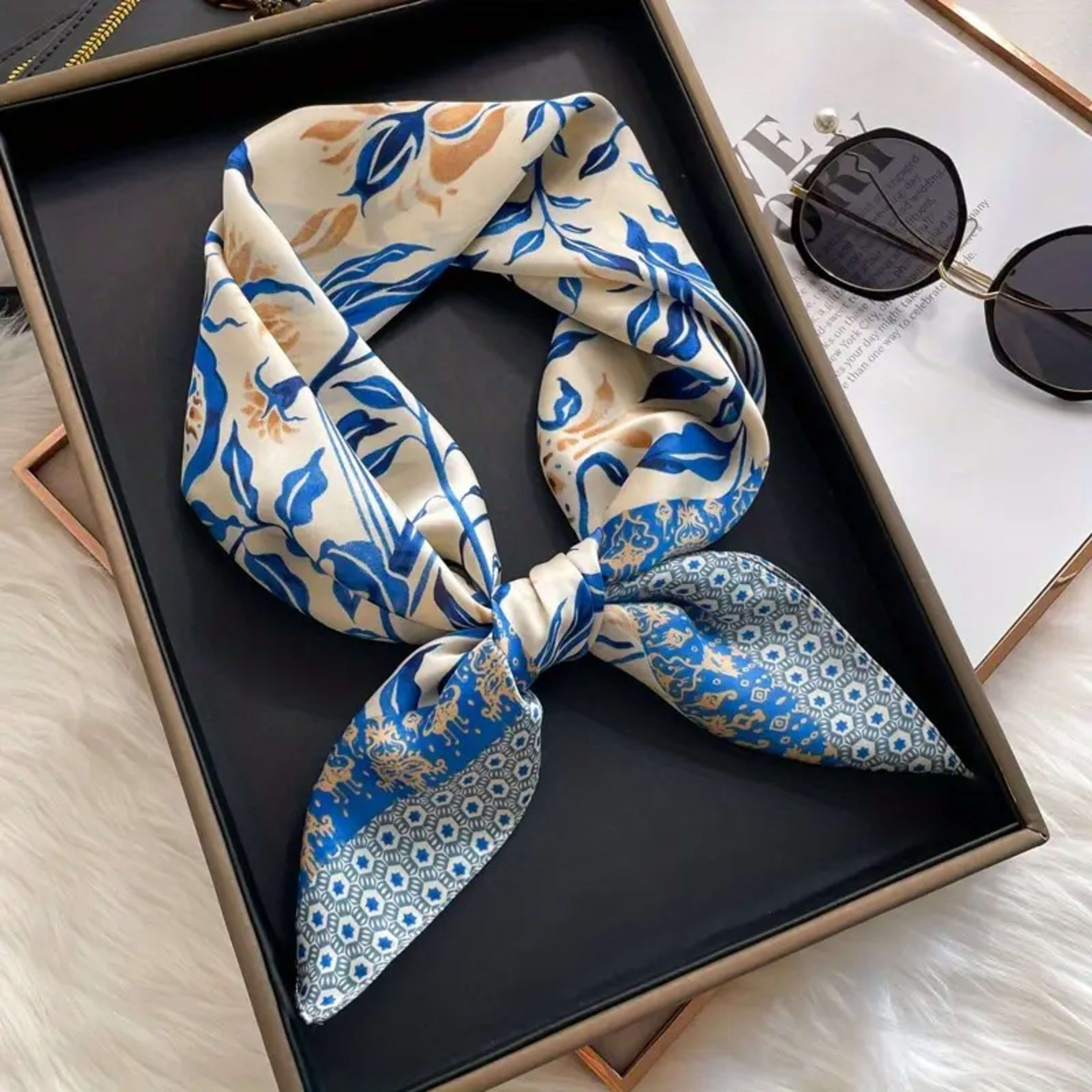 Small Scarf Vintage Printed Silk Scarf For Women 24