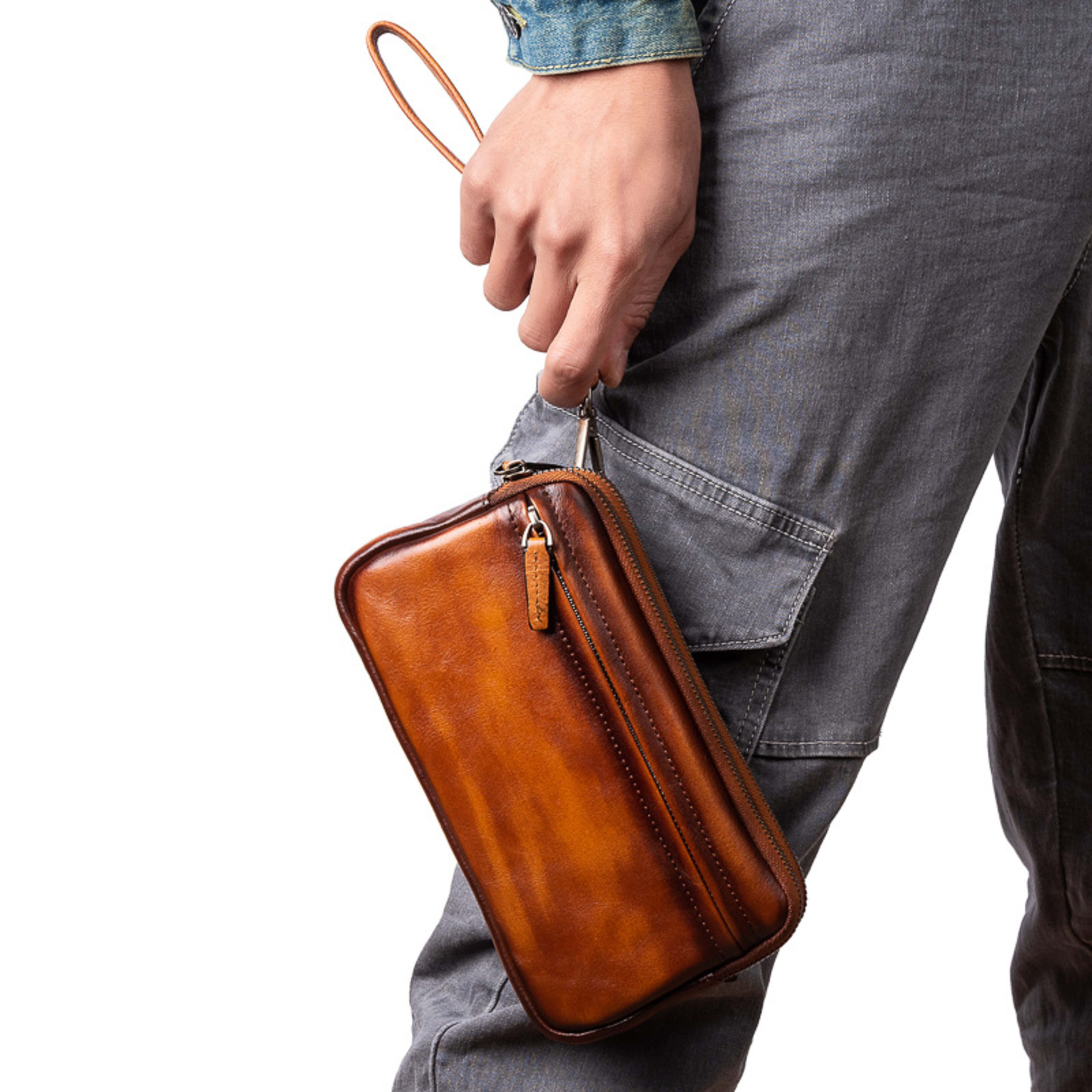 Vertical Model In Square Shape First Layer Cowhide Casual Clutch Men 5