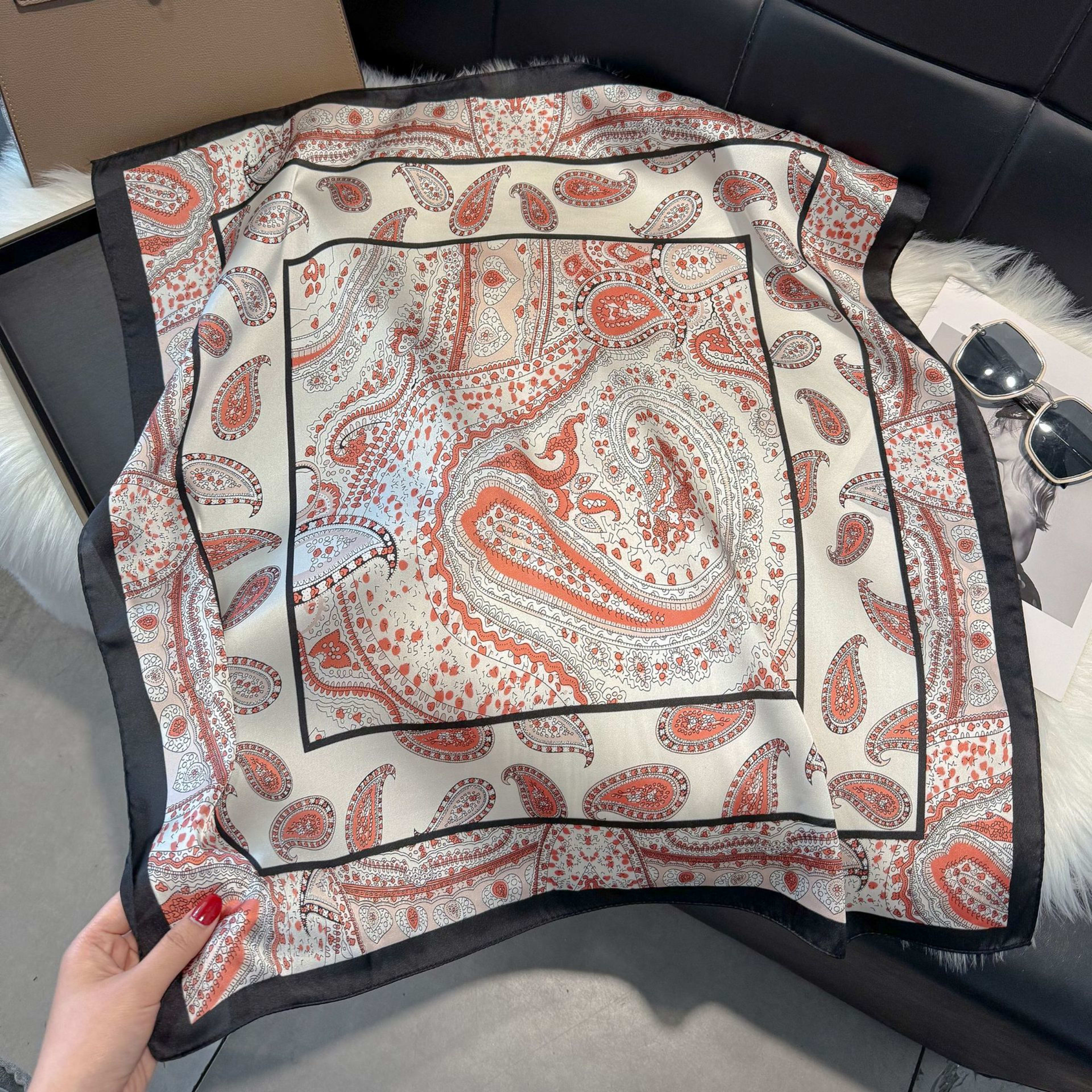 European And American-style ScarfSquare Kerchief Imitation Silk Vintage Cashew Pattern 9