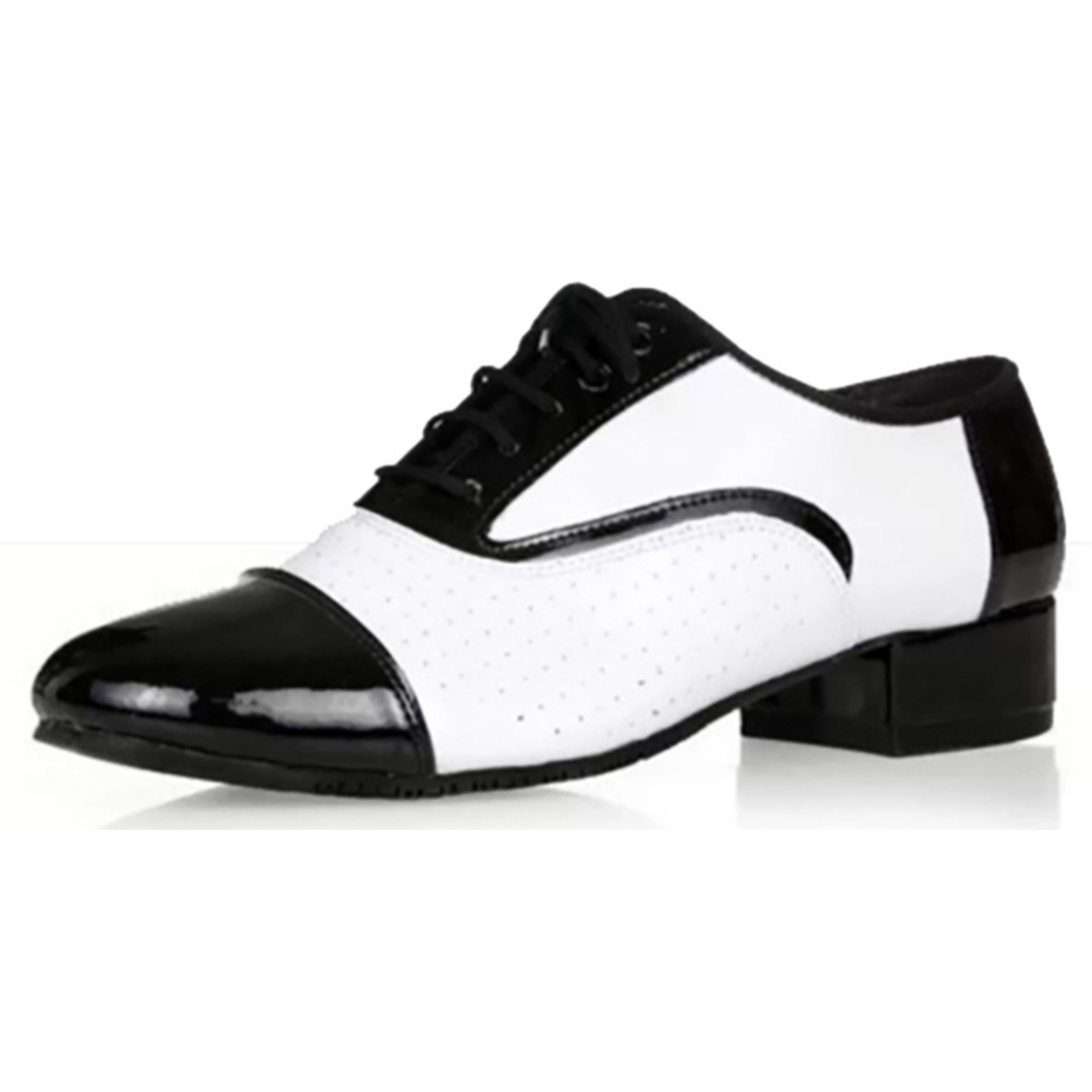 Latin Dance Shoes Men's Leather Black And White International Dancing Shoes 3