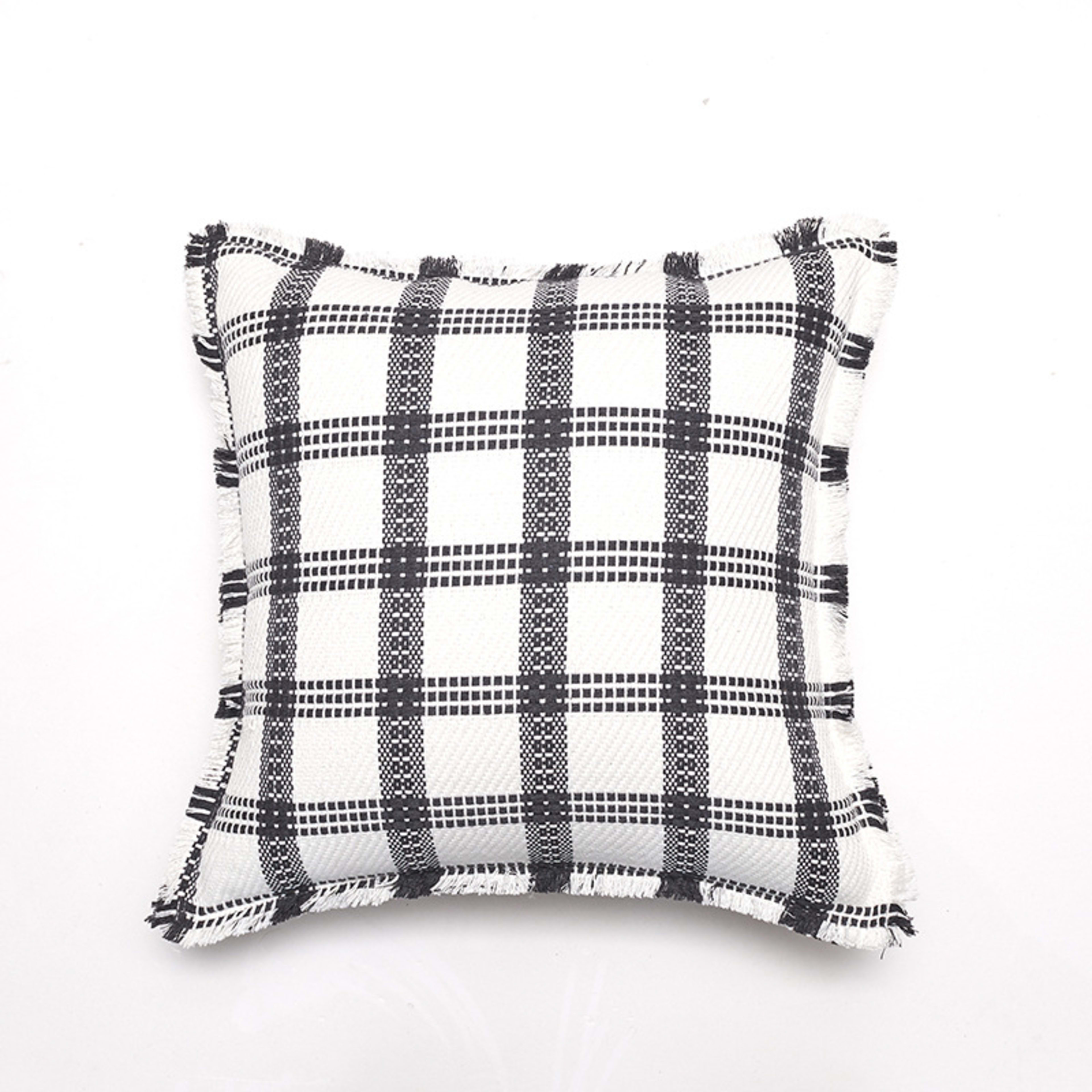 New Chanel-style Polyester-cotton Plaid Throw Pillow Cover With Tassel Trim 11