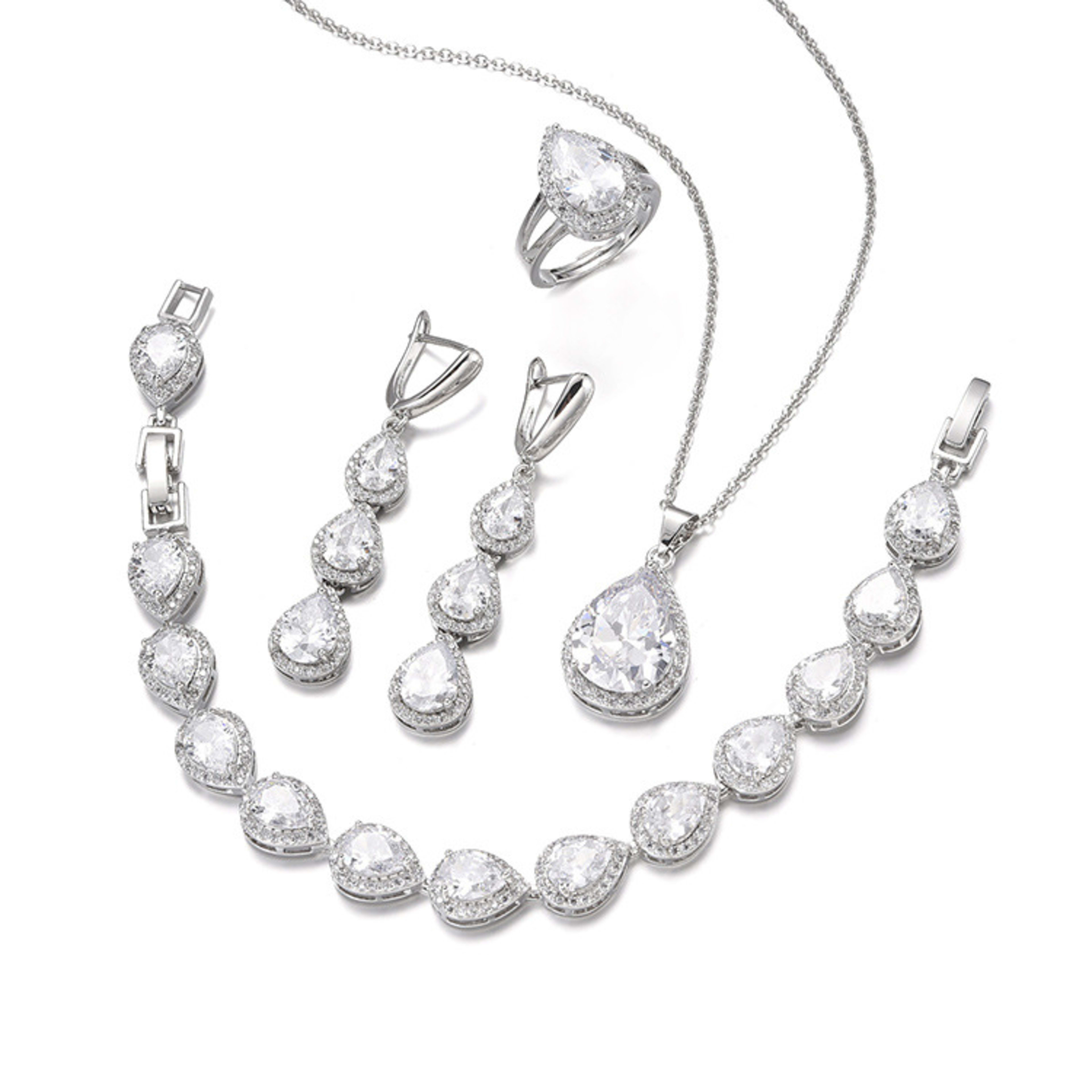 Water Drop Long Necklace Earring Ring Bracelet Ornament Suit
