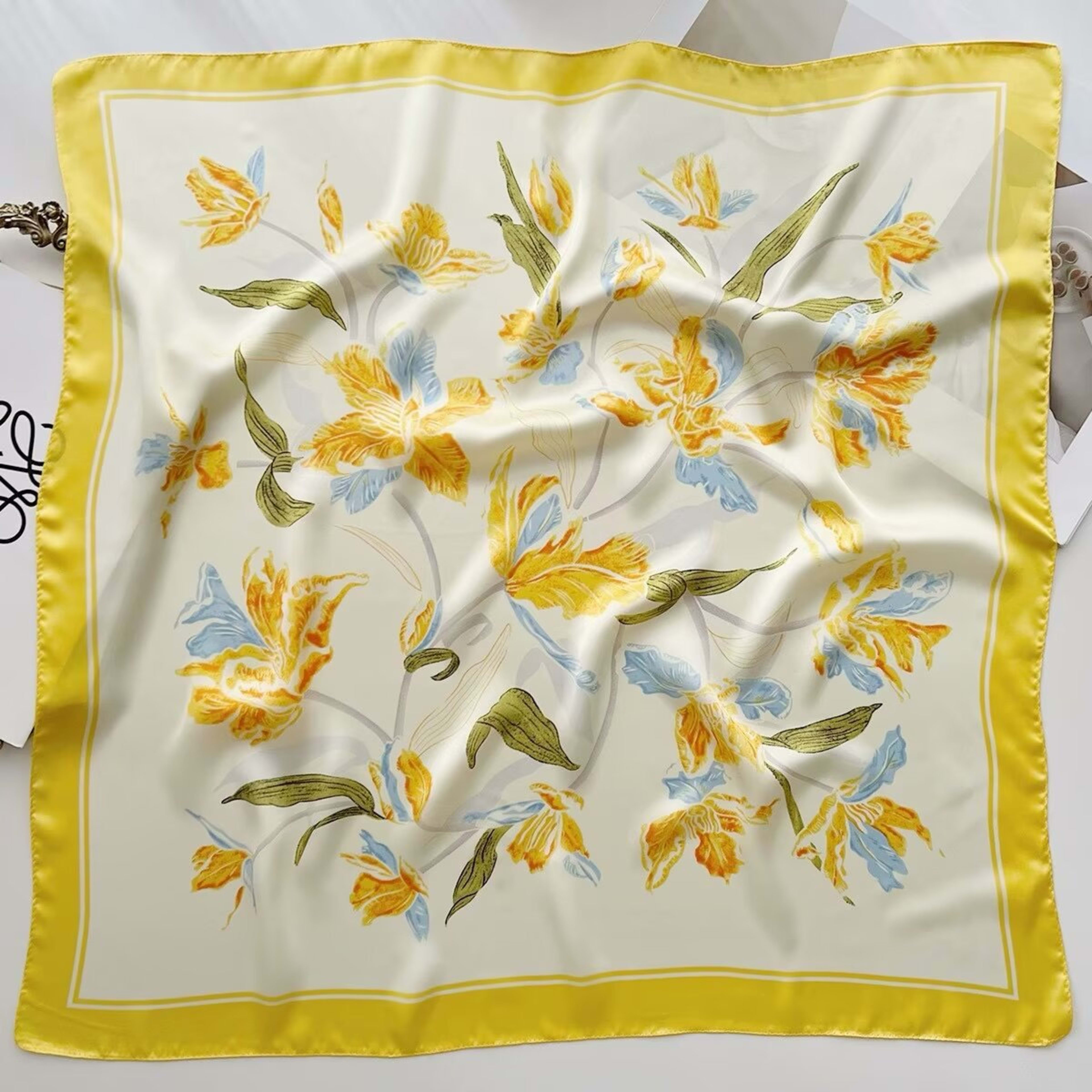 Small Scarf Vintage Printed Silk Scarf For Women 47