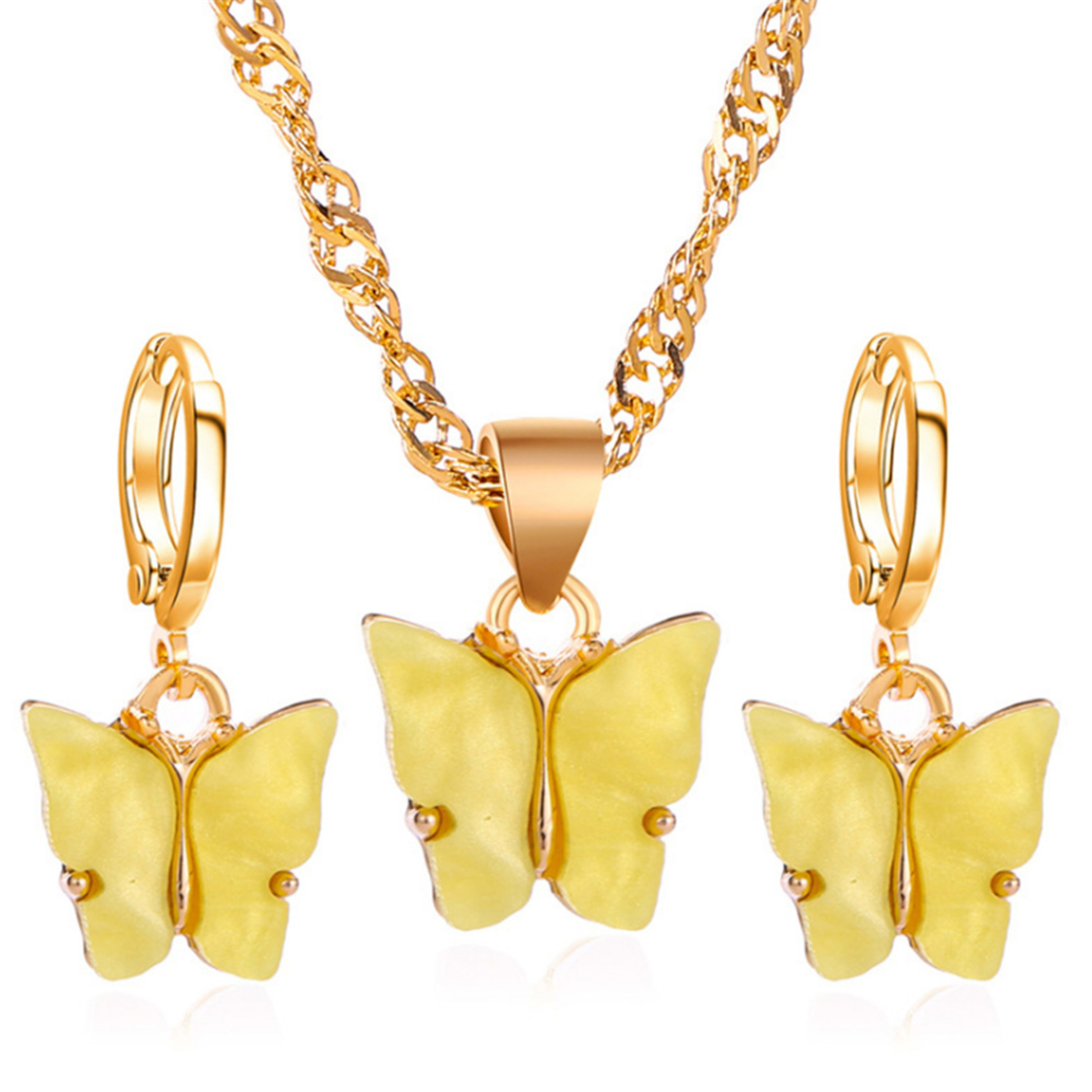 Color Acrylic Butterfly Earrings And Necklace Set 5