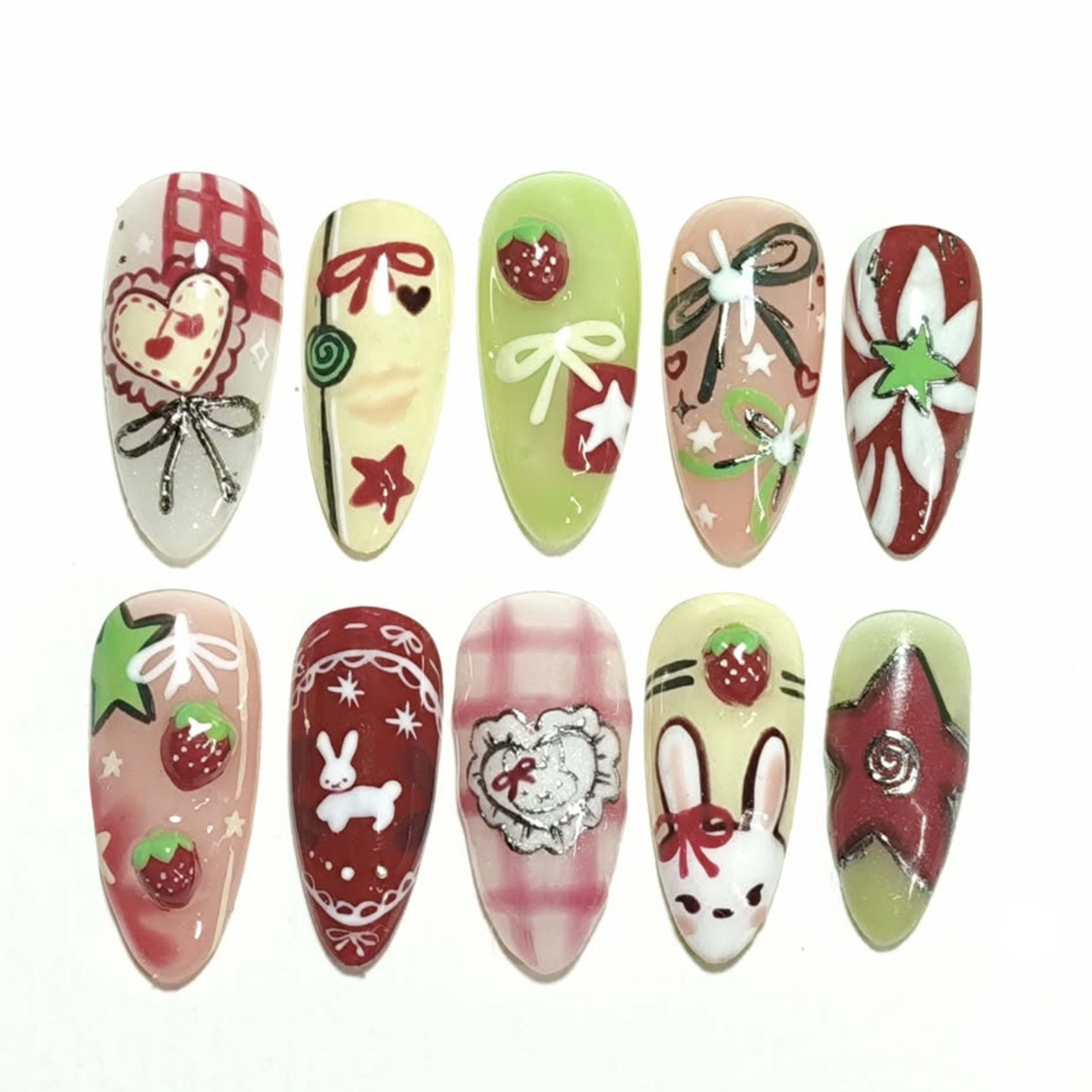 24-piece Set Of Cute Cartoon-style Fresh And Sweet Wearable Nail Tips 4