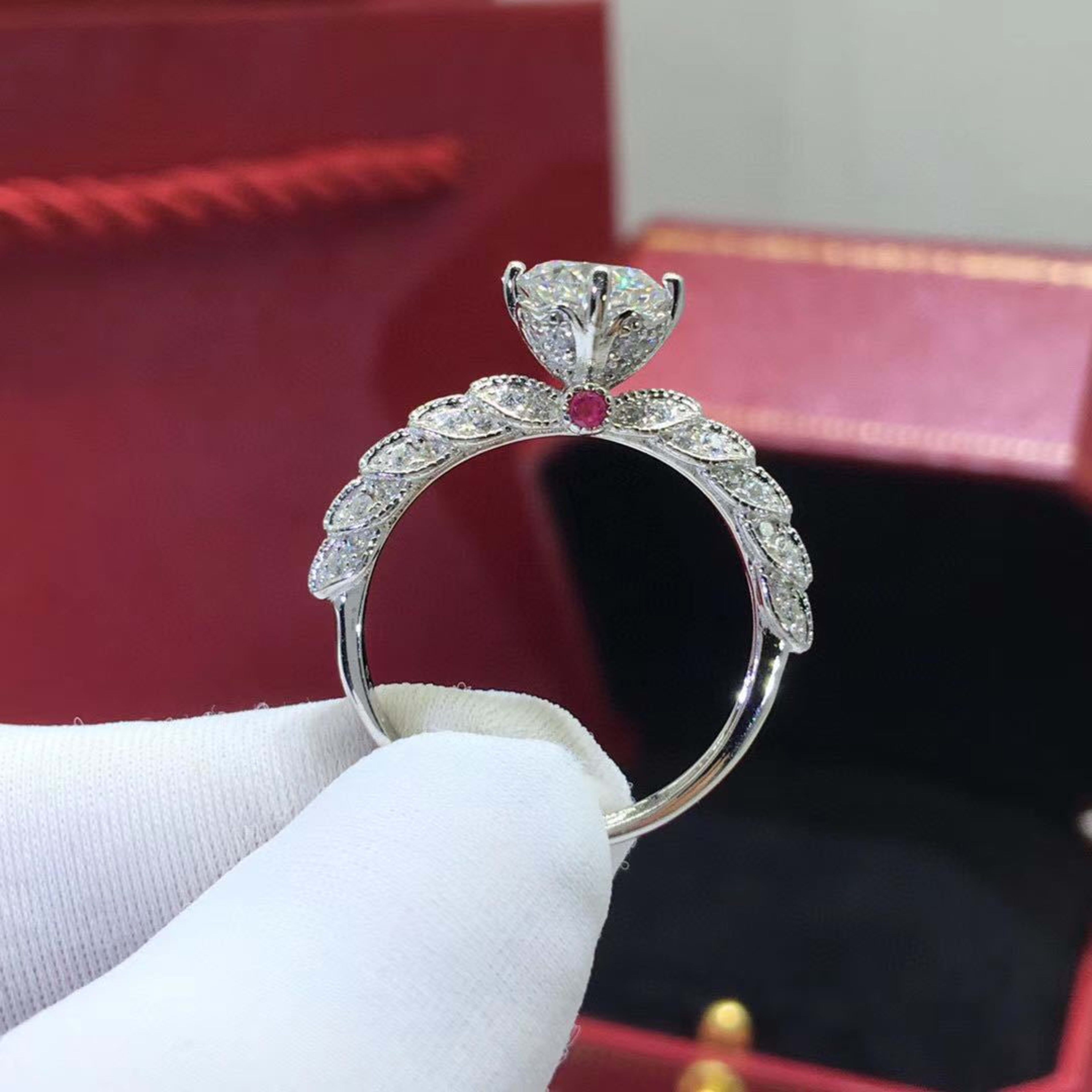 Platinum Plated Moissanite Goddess Of Fortune Ring 3