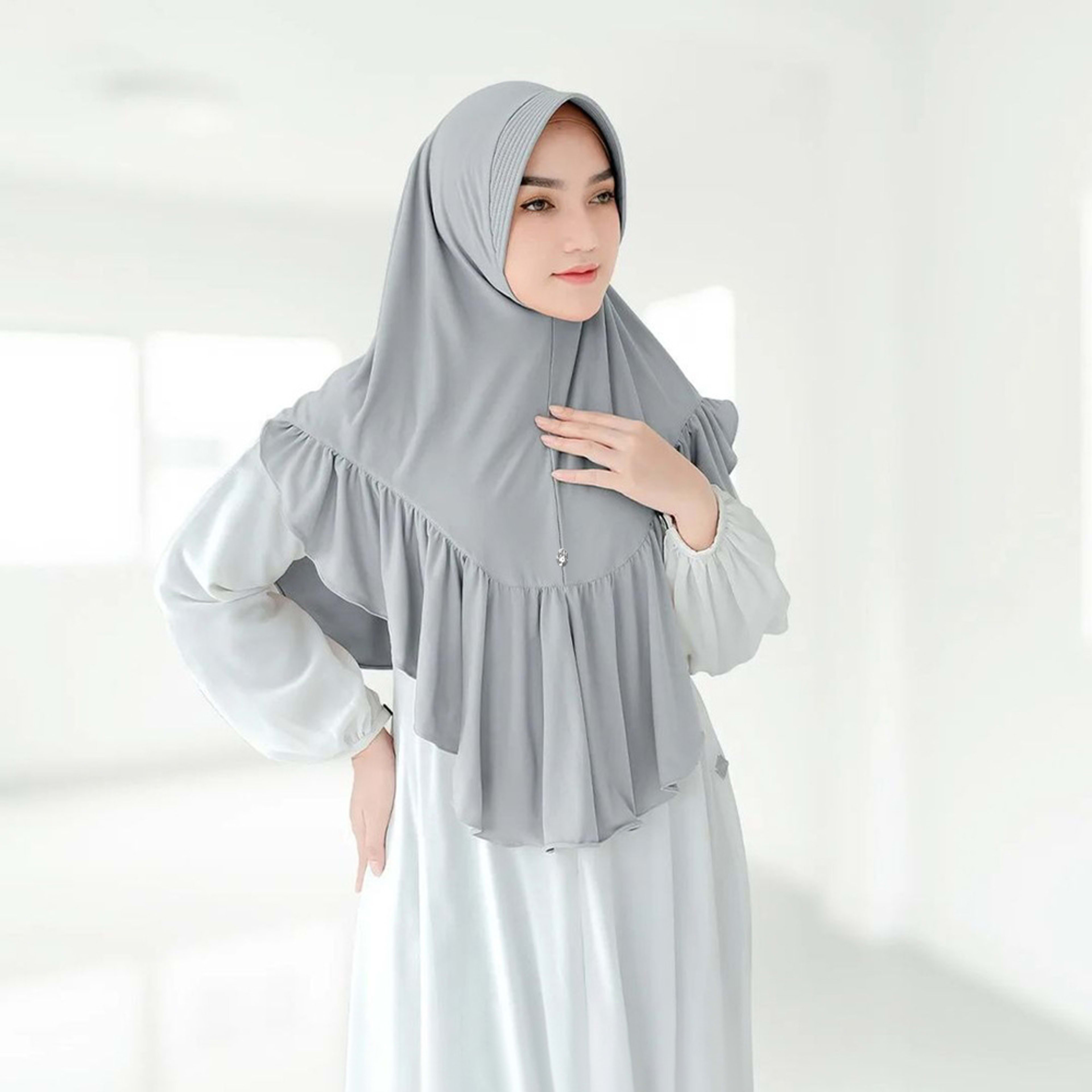 Solid-color Womens Ruffled-hem Pullover Comfort Breathable Headscarf 9