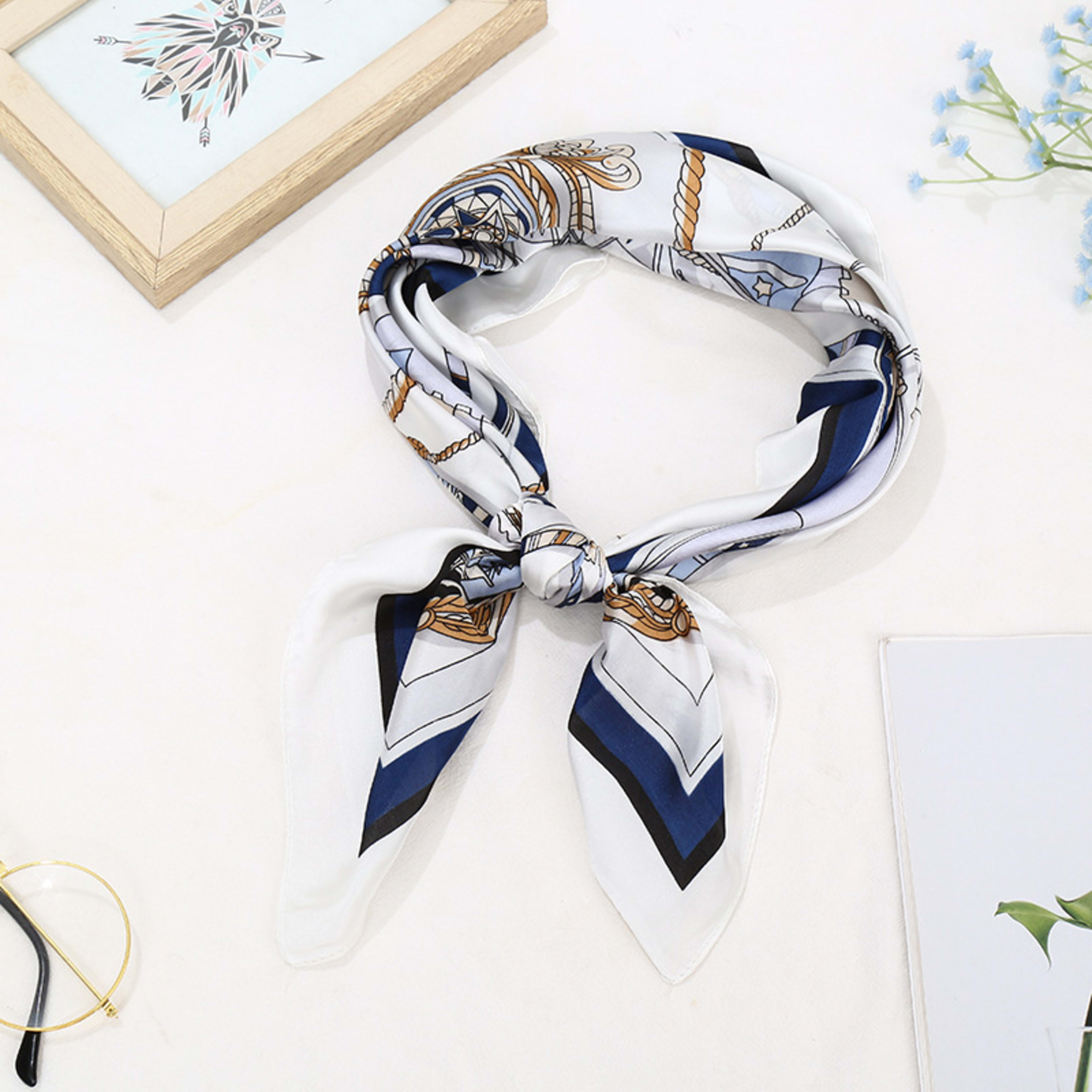Small Scarf Vintage Printed Silk Scarf For Women 26