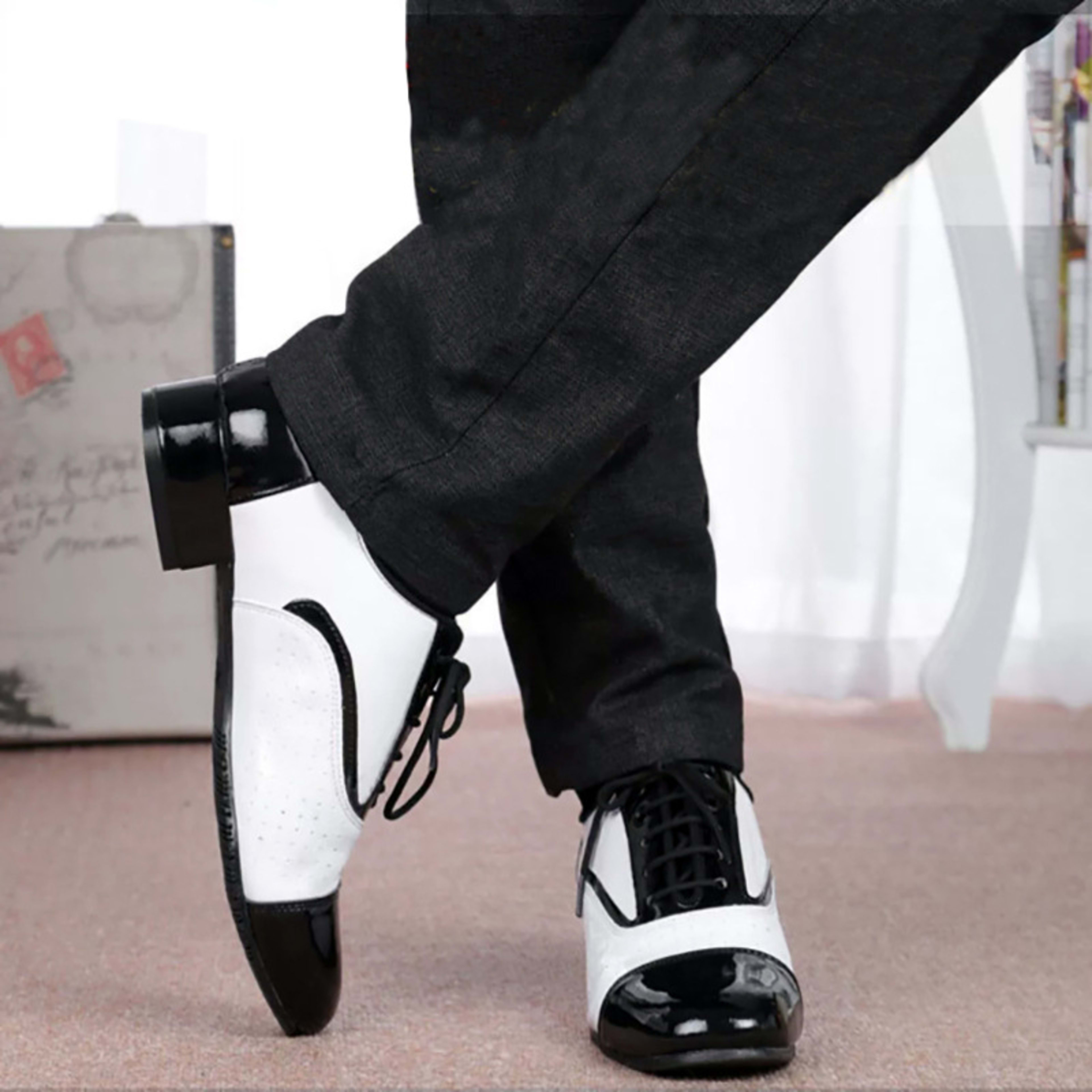 Latin Dance Shoes Men's Leather Black And White International Dancing Shoes 2