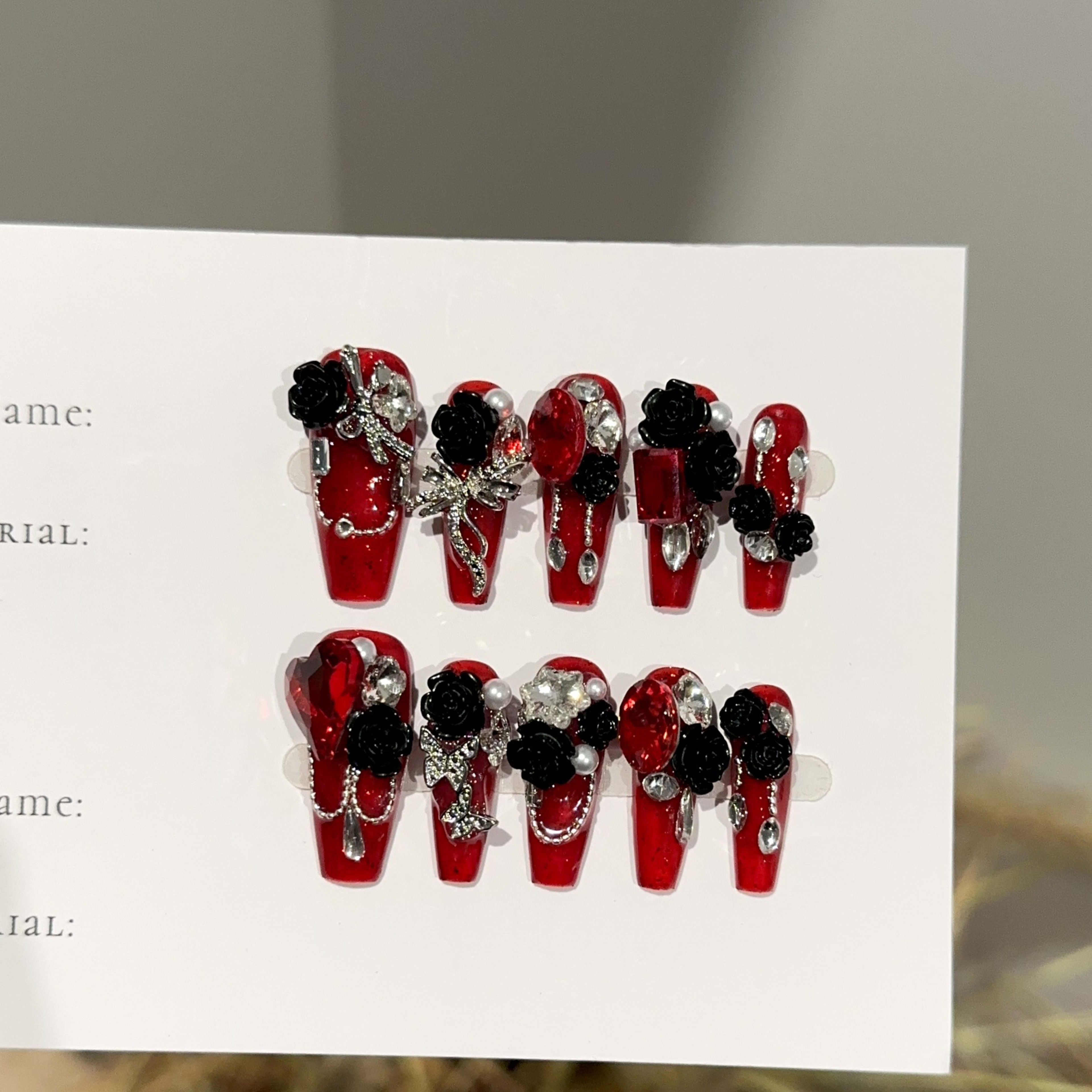 Handmade Wine-red Long Nail Tips For Wearable Nails 4