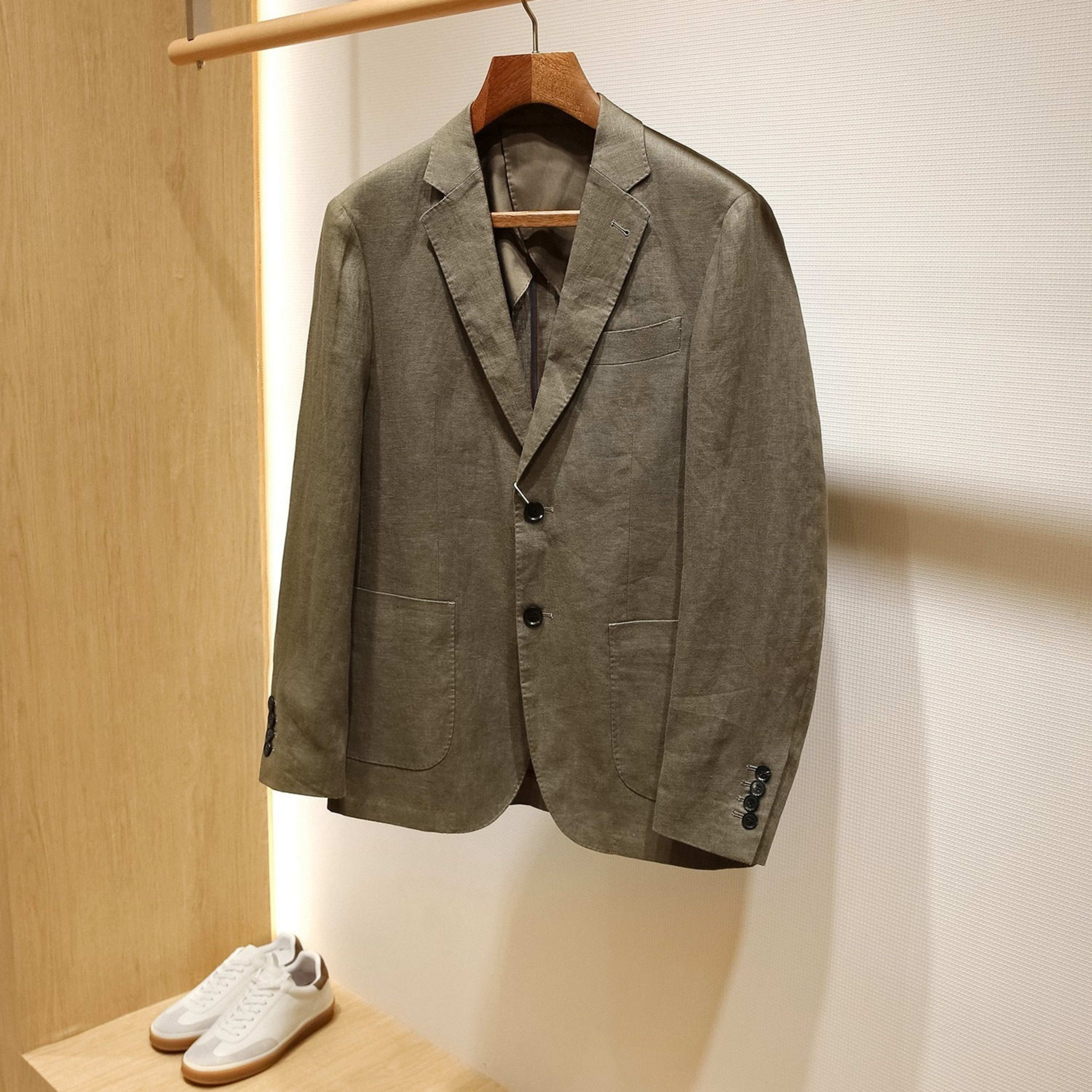 Plus-size Mens Linen Slim-fit Suit Set 6