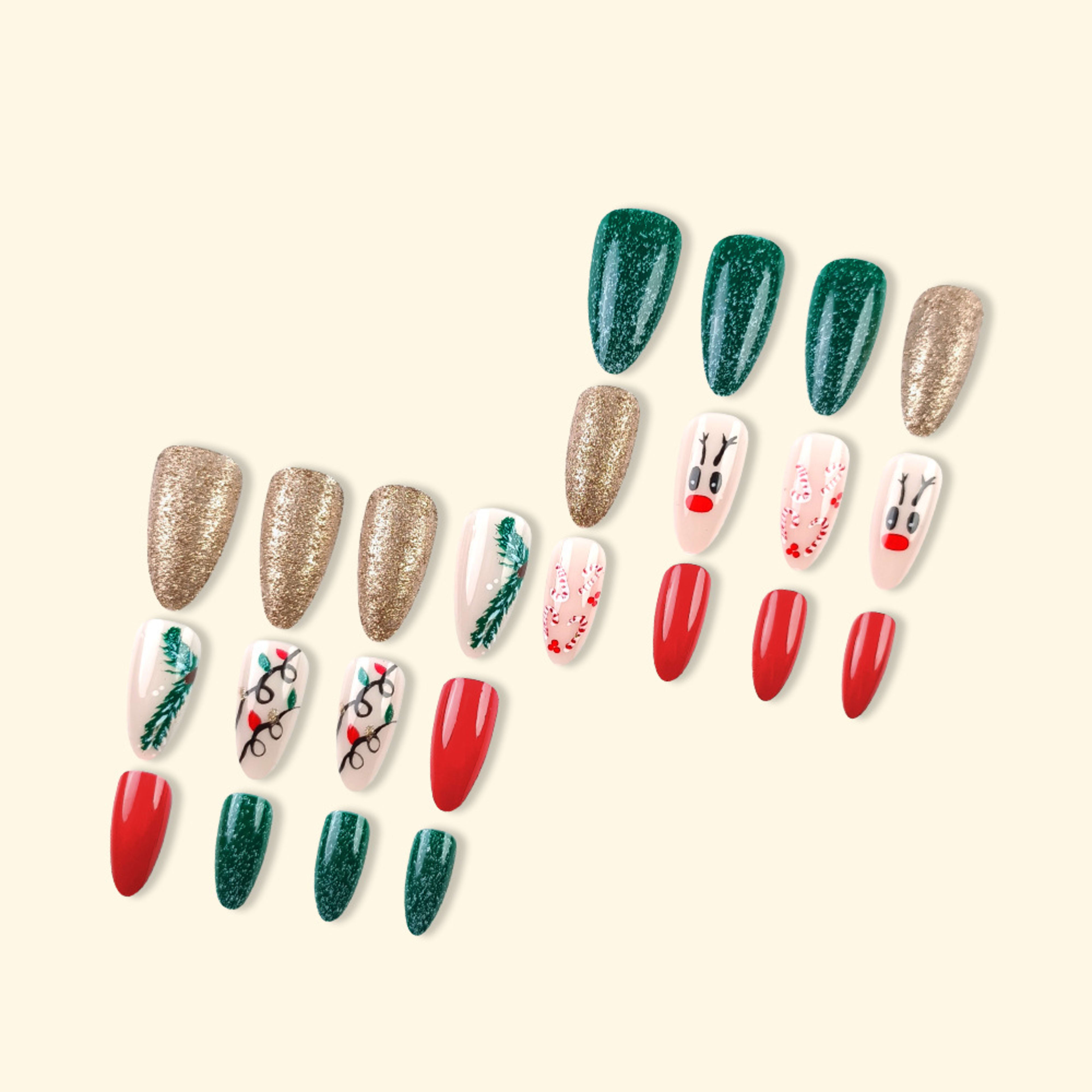 Christmas Wearable Candy Cane Elk Drop Shape Nail Sticker 2
