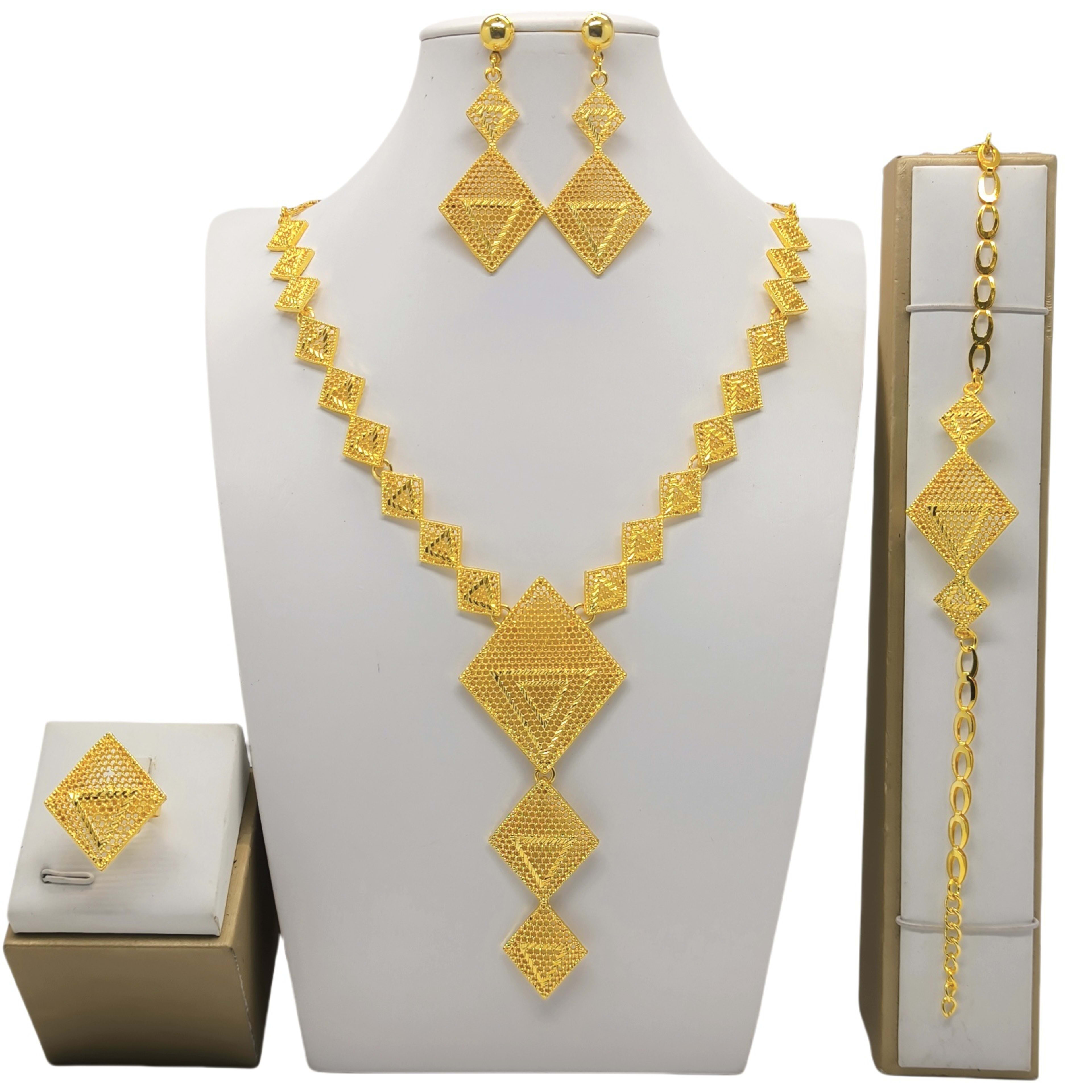 24k Gold-plated Necklace Bracelet Earrings Suit 4