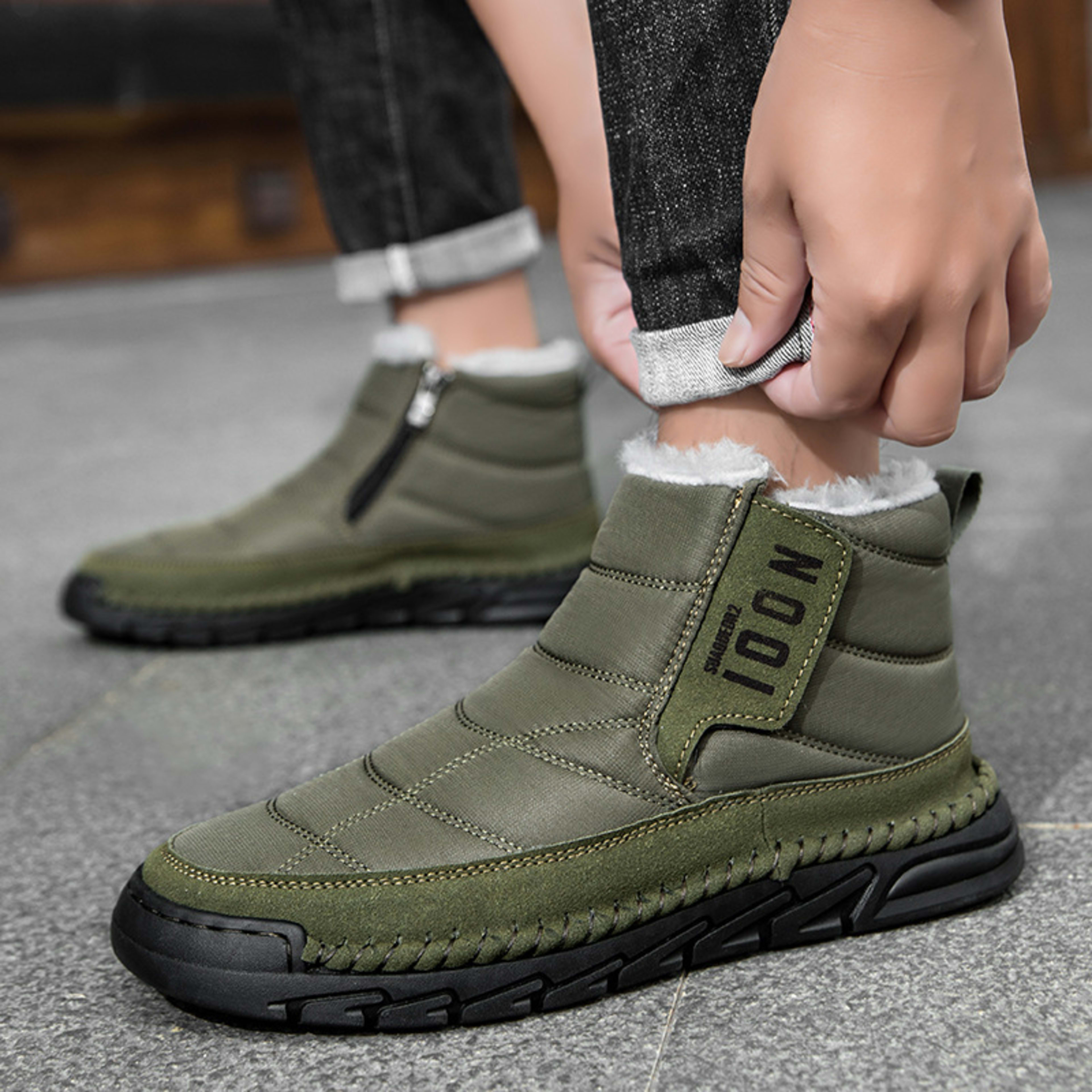 Plus-size Mens Winter Snow Waterproof Non-slip Cotton Boots With A Warm 6