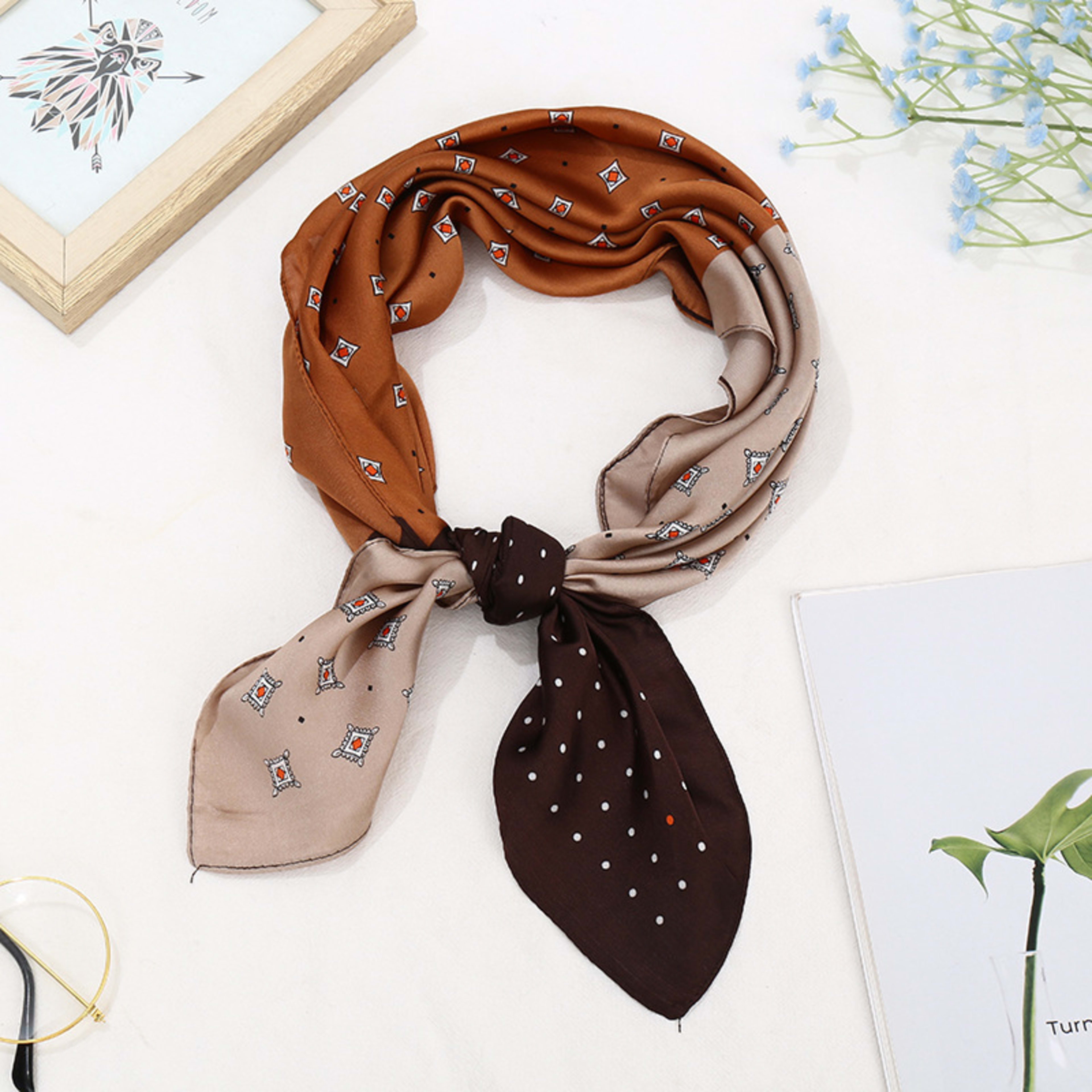 Small Scarf Vintage Printed Silk Scarf For Women 19