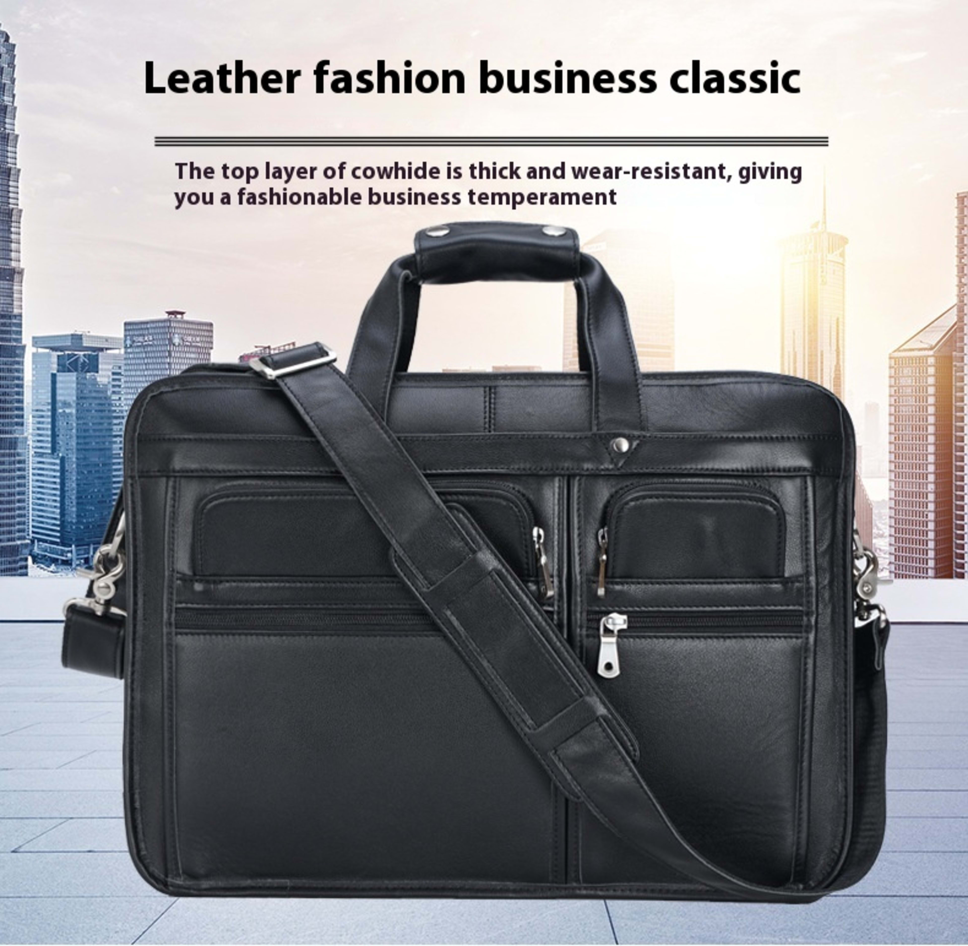 Tiding Leather Leather Business First Layer Cowhide 17-inch Laptop Bag 14
