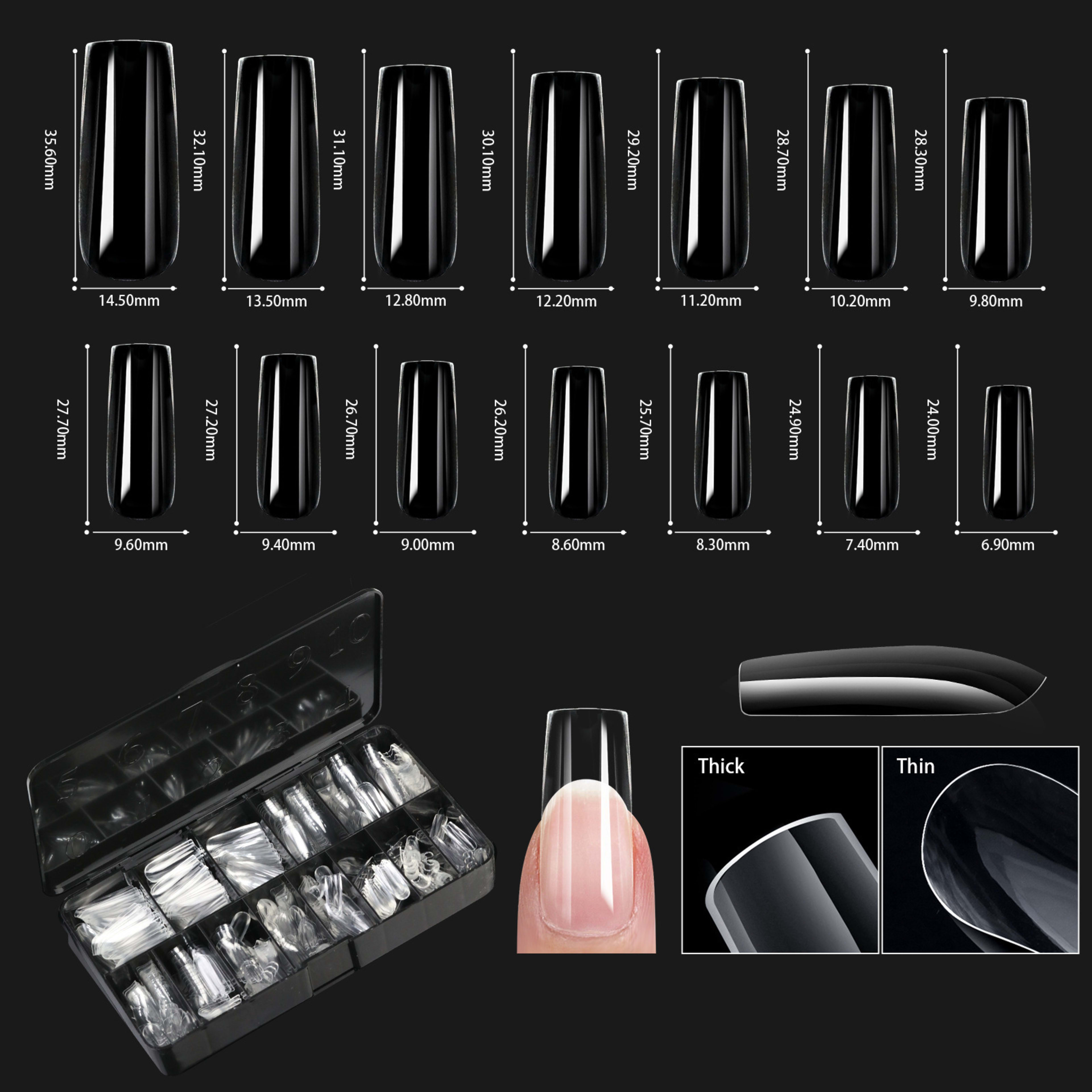 Nail Transparent Nail Tips Nail Shapes For Manicure Seamless False Nails Boxed Set 9