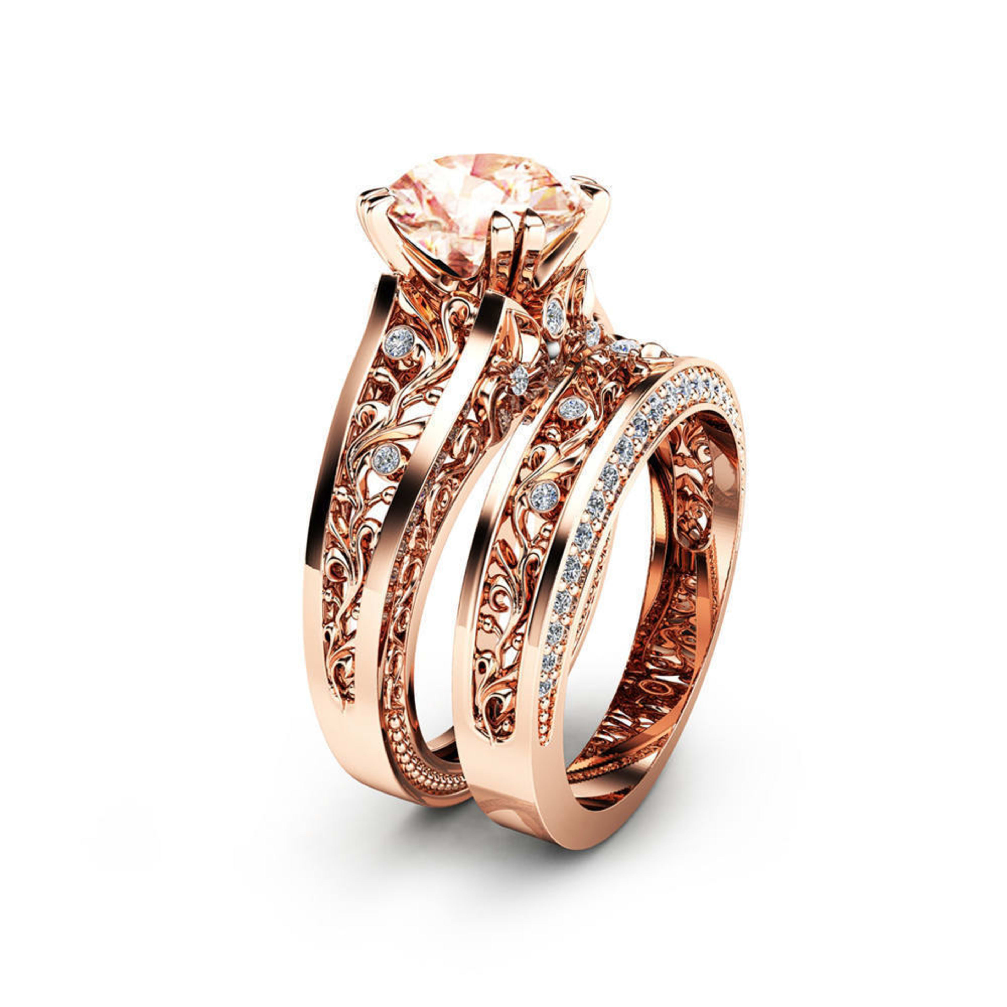 14K Rose Gold Plated Champagne Gemstone Engagement Ring 2