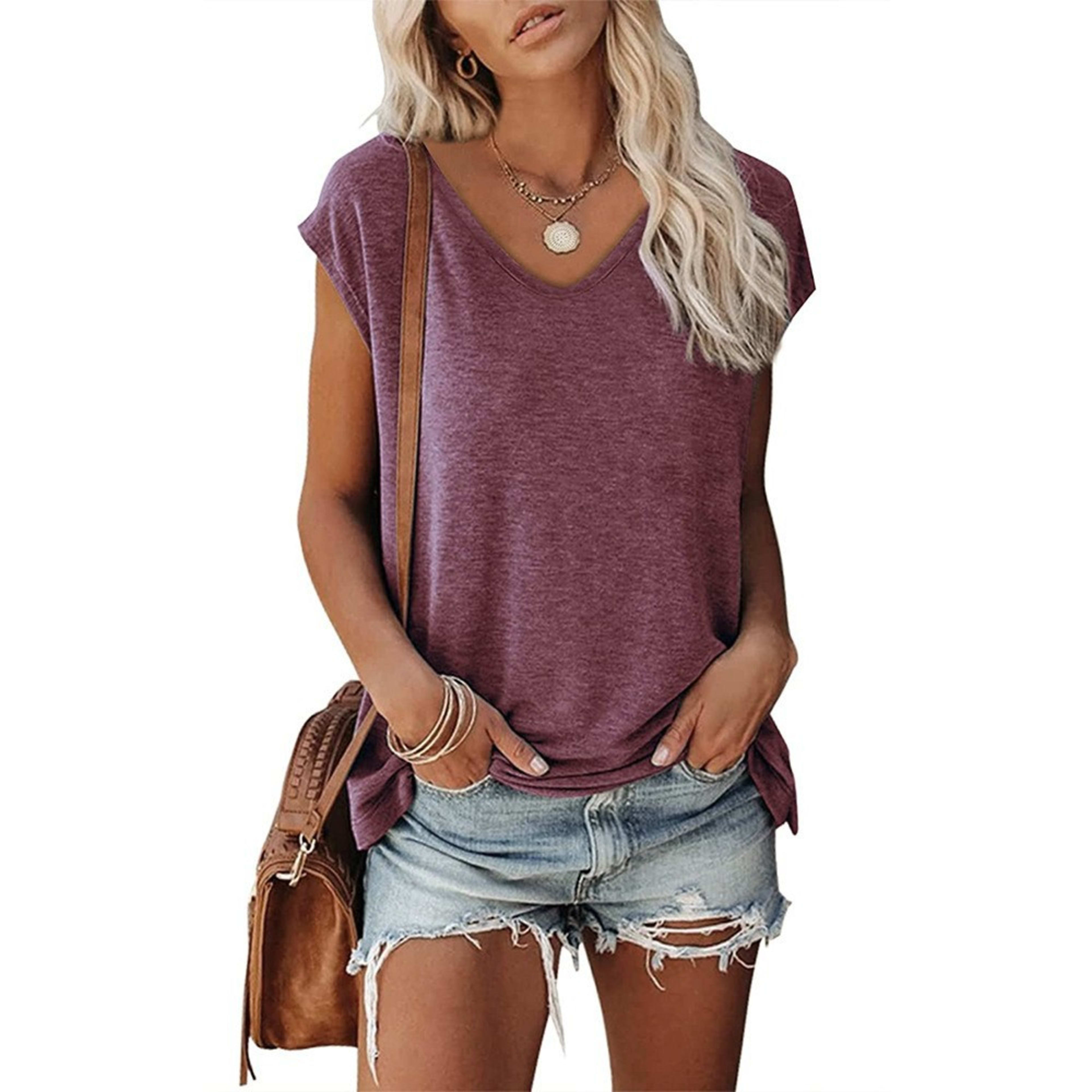V-Neck Solid Loose Short-Sleeve Top 9