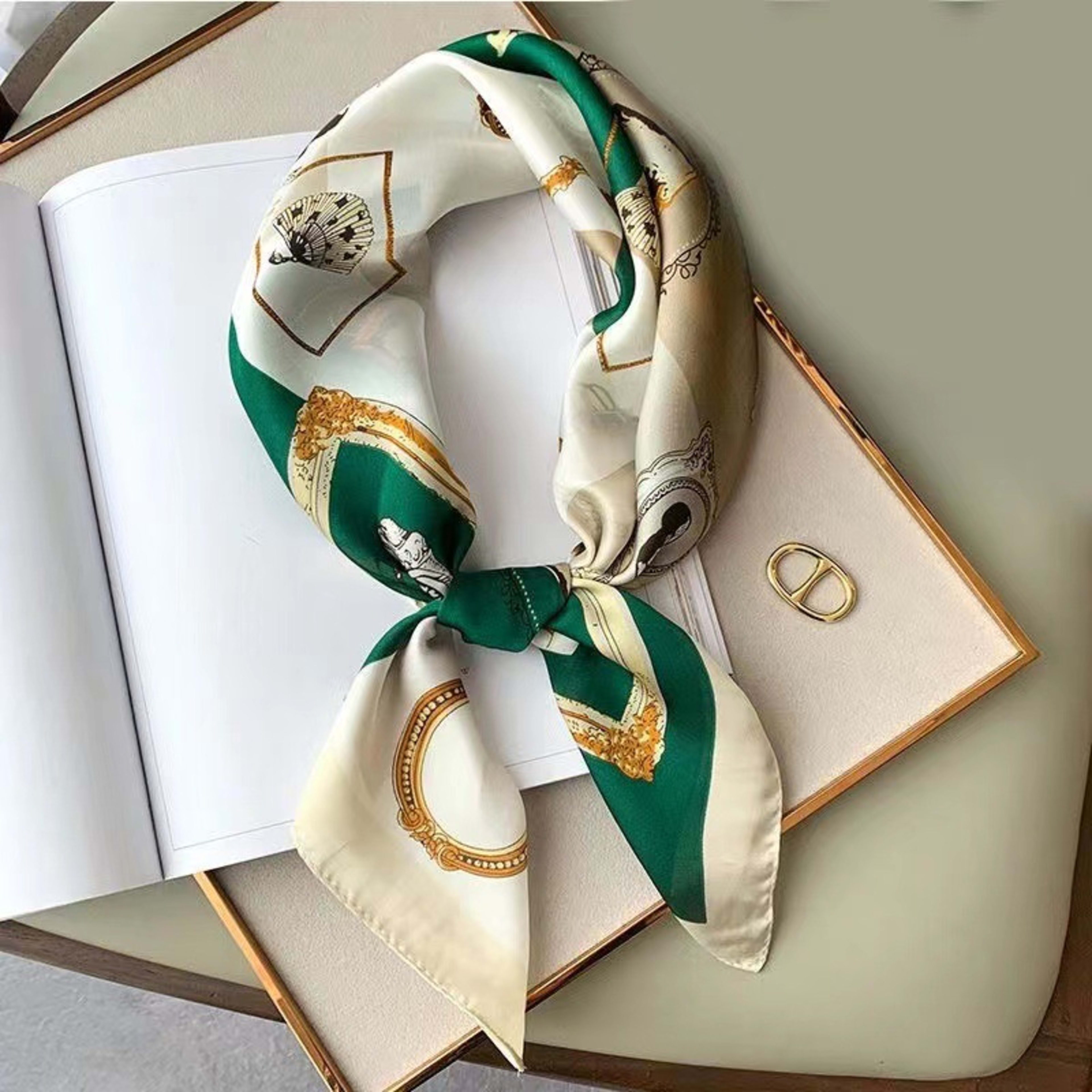 Small Scarf Vintage Printed Silk Scarf For Women 44