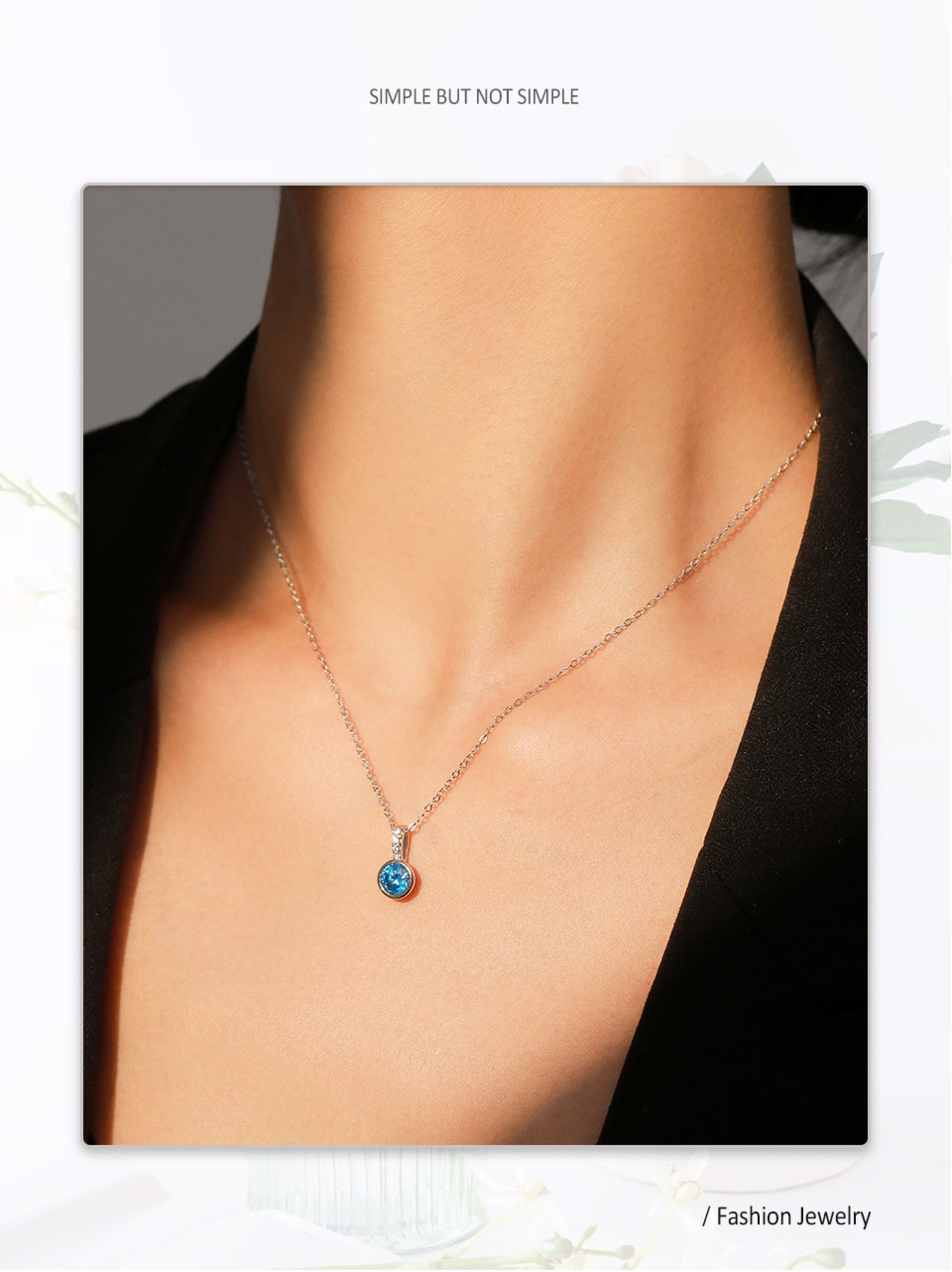 Women's Light Luxury Sea Blue Artificial Diamond Earrings Necklace 7